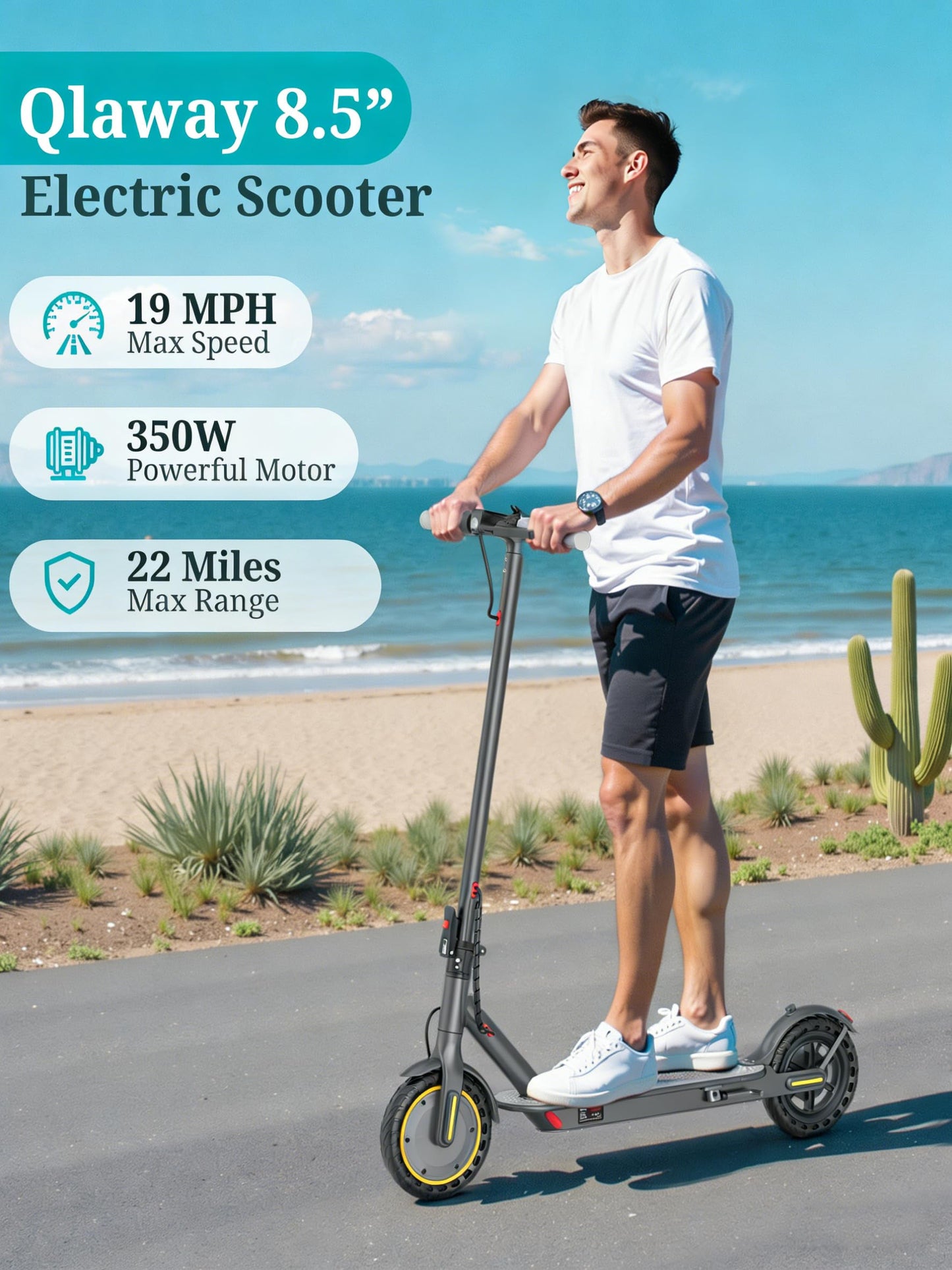 Electric Scooter for Adults, 350W/500W Motor, 16-22 Miles Range, 8.5"/10" Solid Tires, Dual Braking & Suspension, Folding Portable Commuting E-Scooter with App