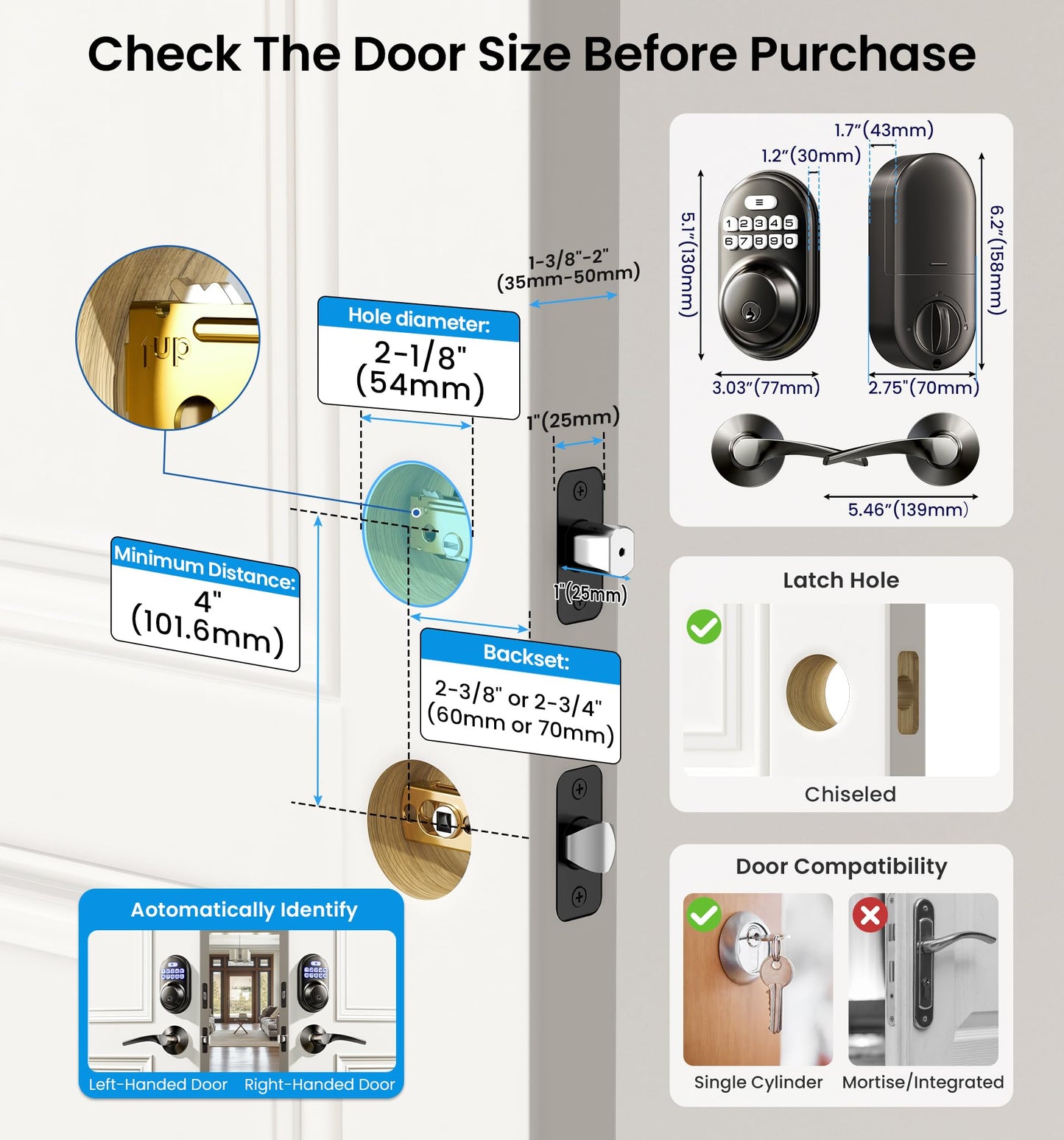 Veise Keyless Entry Door Lock with 2 Lever Handles - Electronic Keypad Deadbolt, Auto Lock, Back Lit & Easy Installation Design, Front Door Handle Sets, Matte Black