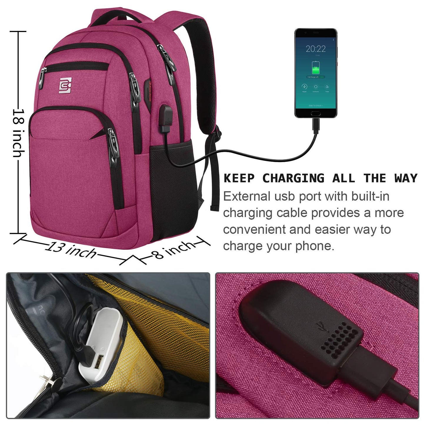 Laptop Backpack,Business Travel Anti Theft Slim Durable Laptops Backpack with USB Charging Port,Water Resistant College Computer Bag for Women & Men Fits 15.6 Inch Laptop and Notebook - Black