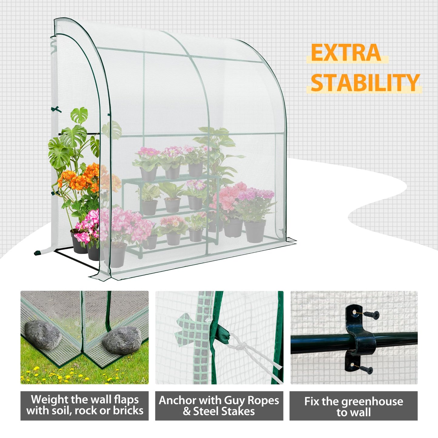 EAGLE PEAK 3 Tier Lean to Portable Greenhouse, Heavy-Duty Indoor & Outdoor Garden with Wire Shelves, 2 Roll-Up Zipper Doors, Easy Assembly, 79"x39"x83" Clear/Green PE Cover