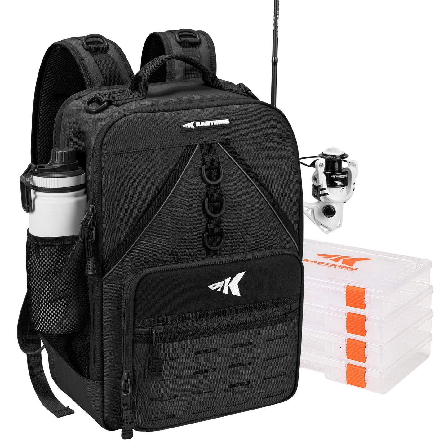 KastKing KarryAll Fishing Tackle Backpack with Rod Holder 4 Tackle Boxes,40/26L Tackle Bag Storage Fishing Gear and Equipment