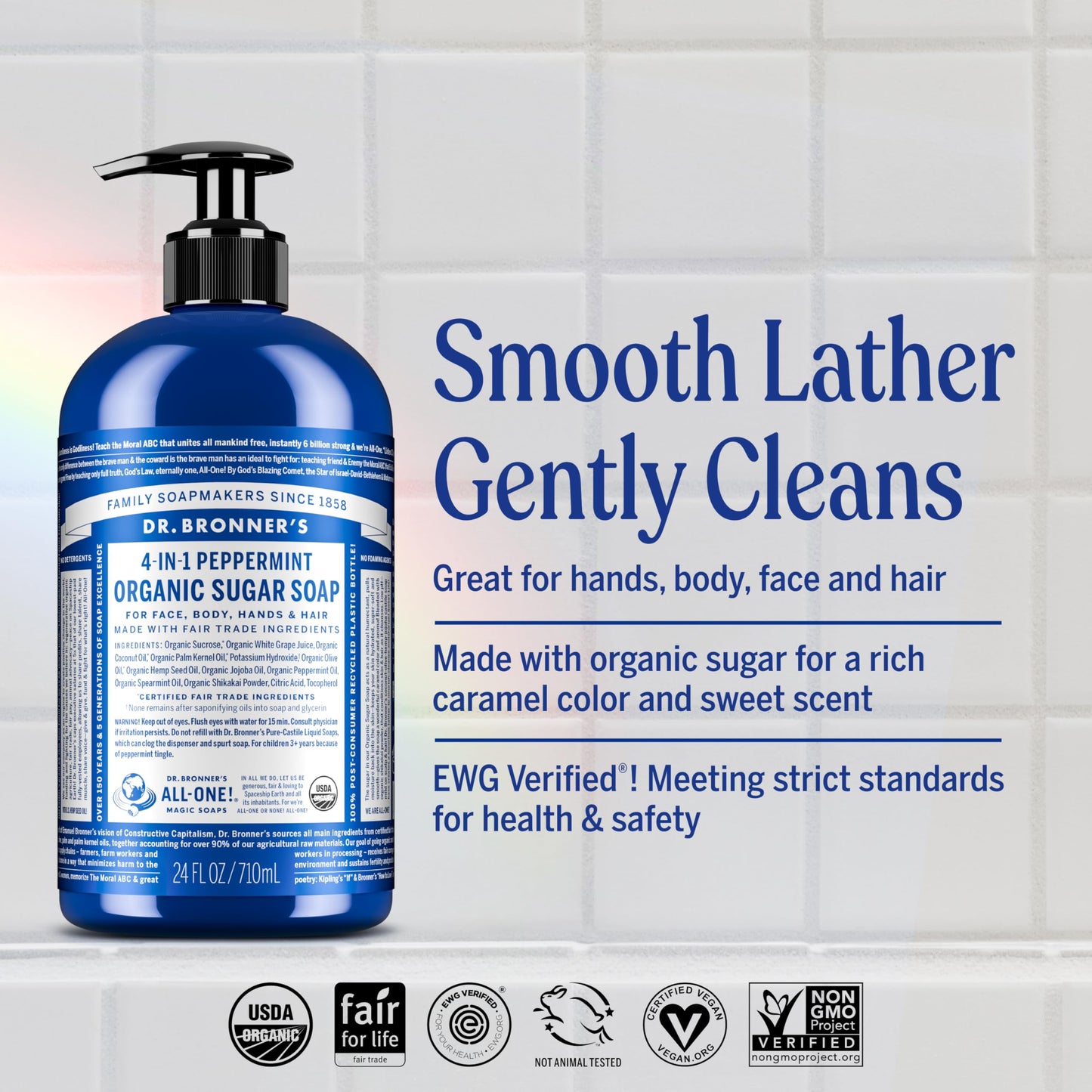 Dr. Bronner's - Organic Sugar Soap (Lemongrass, 24 Ounce) - Made with Organic Oils, Sugar and Shikakai Powder, 4-in-1 Uses: Hands, Body, Face and Hair, Cleanses, Moisturizes and Nourishes, Vegan
