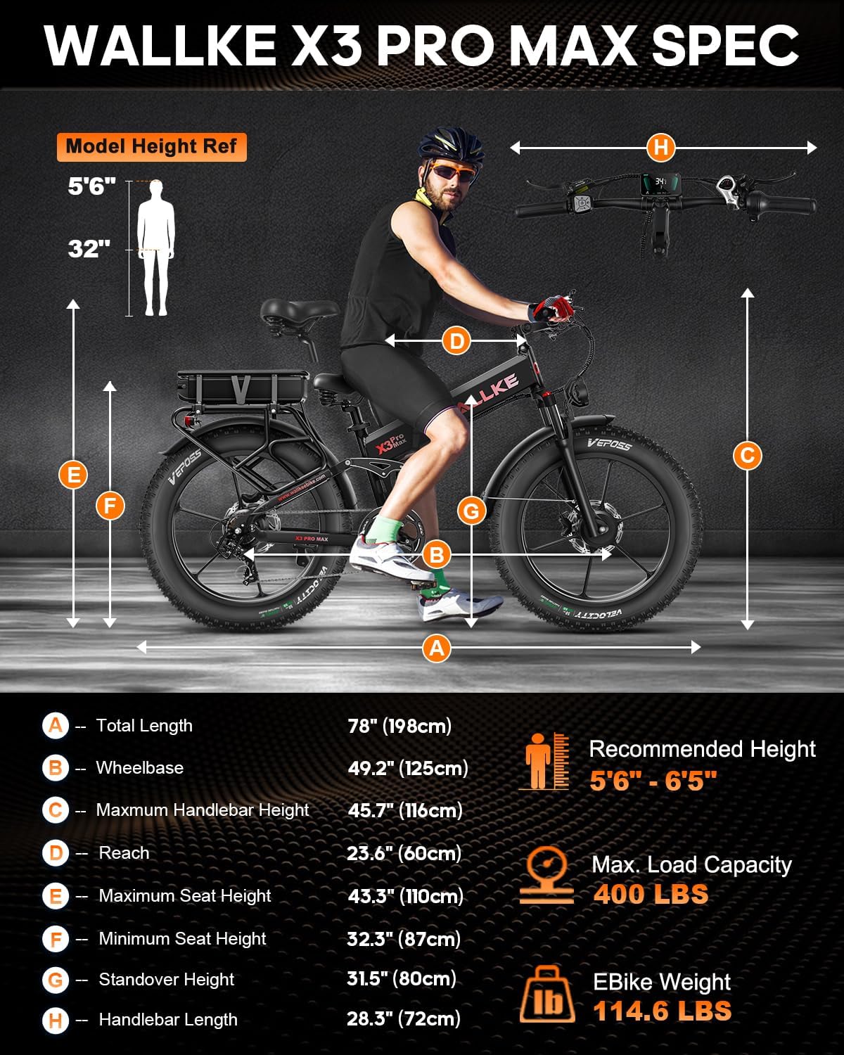 Wallke X3 Pro Max 2800W Dual Motor Electric Bike for Adults, 48V 44Ah Long Range 170 Miles Foldable 26x4 Fat Tire eBike, 35MPH All-Terrain Mountain Bicycle, UL2849 Certified, Full Suspension E Bike