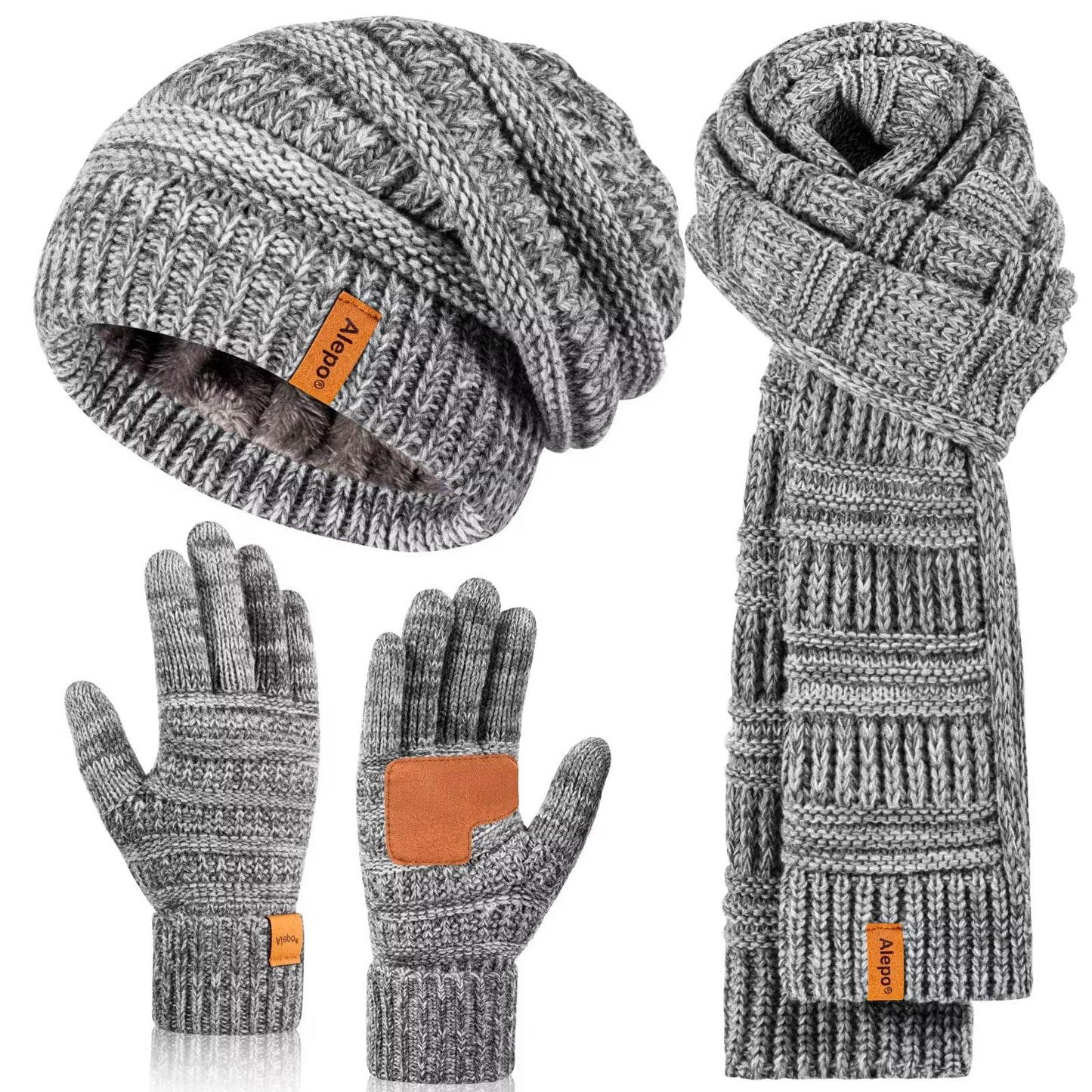 Winter Beanie Hat Scarf Gloves Set for Women, Slouchy Beanie Long Scarf Touchscreen Gloves, Warm 3 in 1 Set