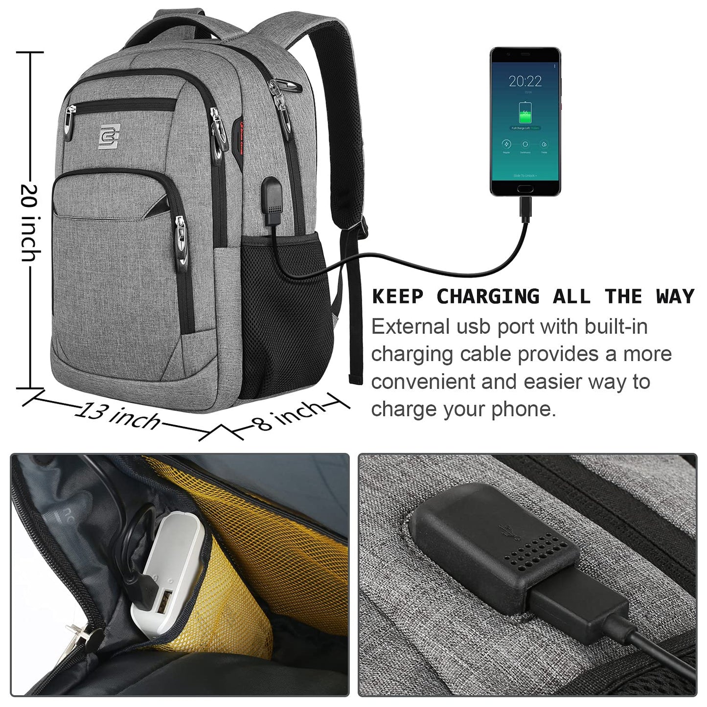 Laptop Backpack,Business Travel Anti Theft Slim Durable Laptops Backpack with USB Charging Port,Water Resistant College Computer Bag for Women & Men Fits 15.6 Inch Laptop and Notebook - Black