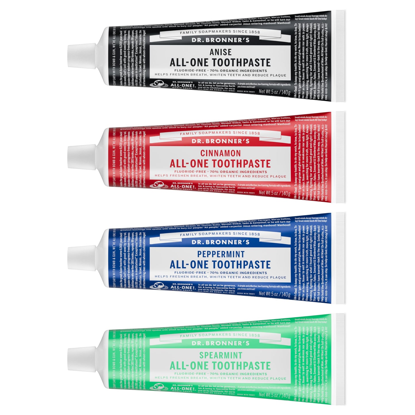Dr. Bronner’s All-One Toothpaste Pack of 3– Peppermint, 5 oz– Fluoride-Free Toothpaste for Adults, SLS-Free, 70% Organic & Natural Ingredients, Vegan, Helps Freshen Breath & Reduce Plaque