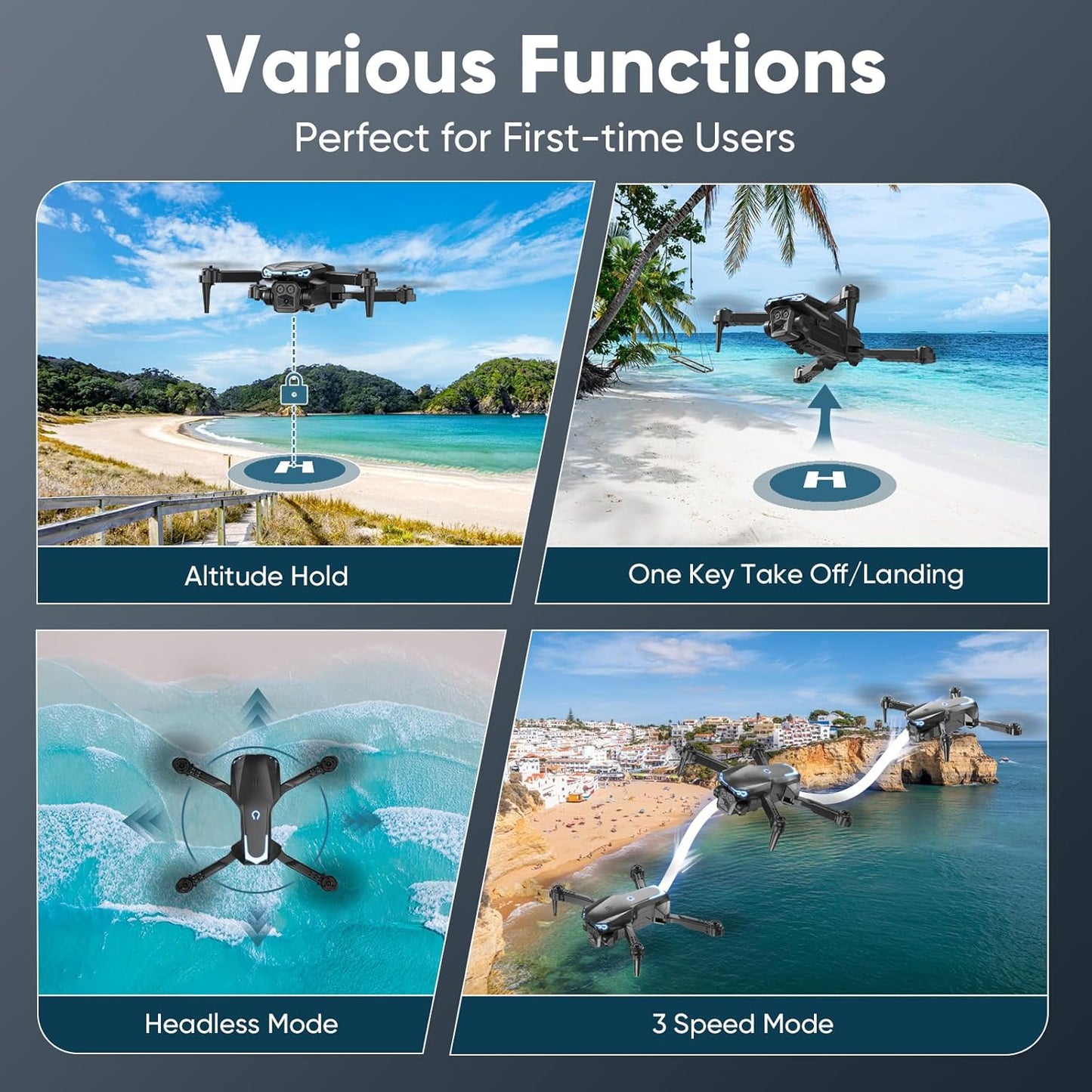 Foldable Drone with 1080P HD Camera for Beginners & Adults, FPV Live Video, One Key Start, Altitude Hold, 3D Flips, Gesture Selfie, 3 Speed Modes, 2 Batteries