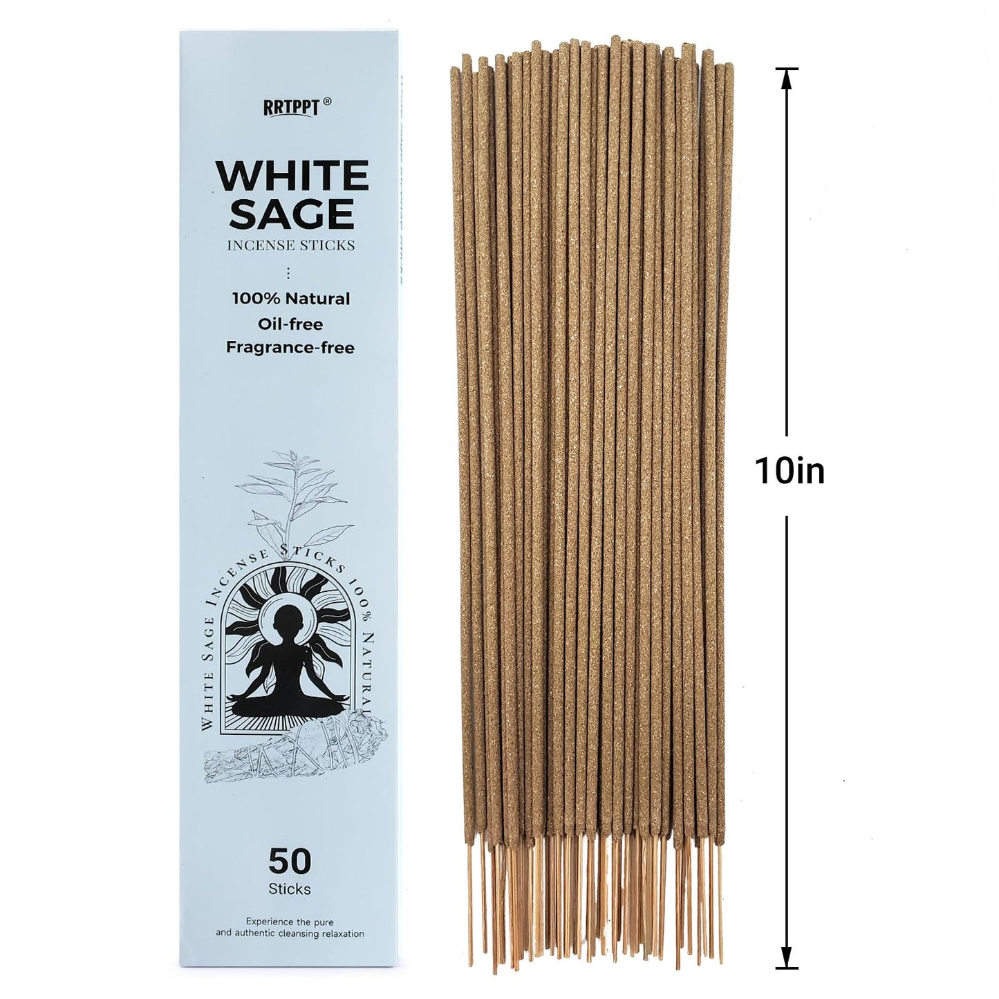 White Sage Incense Sticks (50 Sticks), 100% Natural sustainably harvested White Sage, Suitable for Yoga, Meditation, Relaxation, and Spiritual Purification