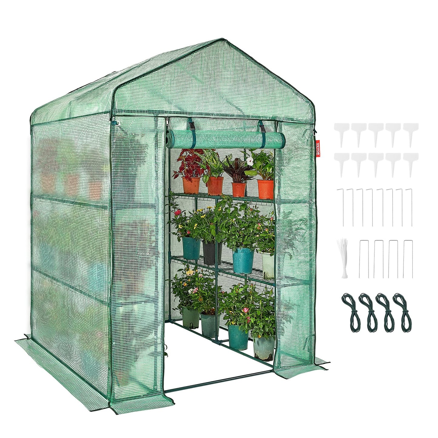 VEVOR Walk-in Tunnel Greenhouse, 9.6x6.4x6.2 ft Hoop House Greenhouse Tunnel, Plant Hot House with Galvanized Steel Frame, White PE Cover, Roll-up Zipper Door and 6 Windows for Outdoor