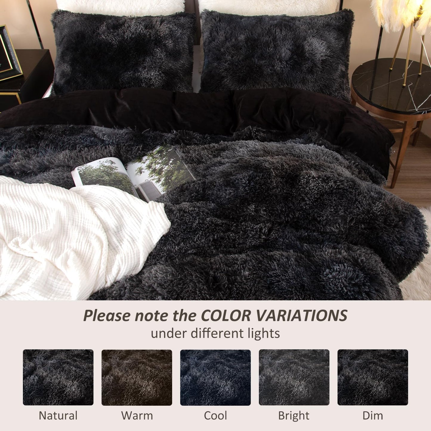 EMME Luxury Khaki Fuzzy Duvet Cover Set Twin Size Fluffy Comforter Cover Set 2 Pieces Shaggy and Plush Soft Bedding Duvet Covers (Tie Dye Khaki, Twin)