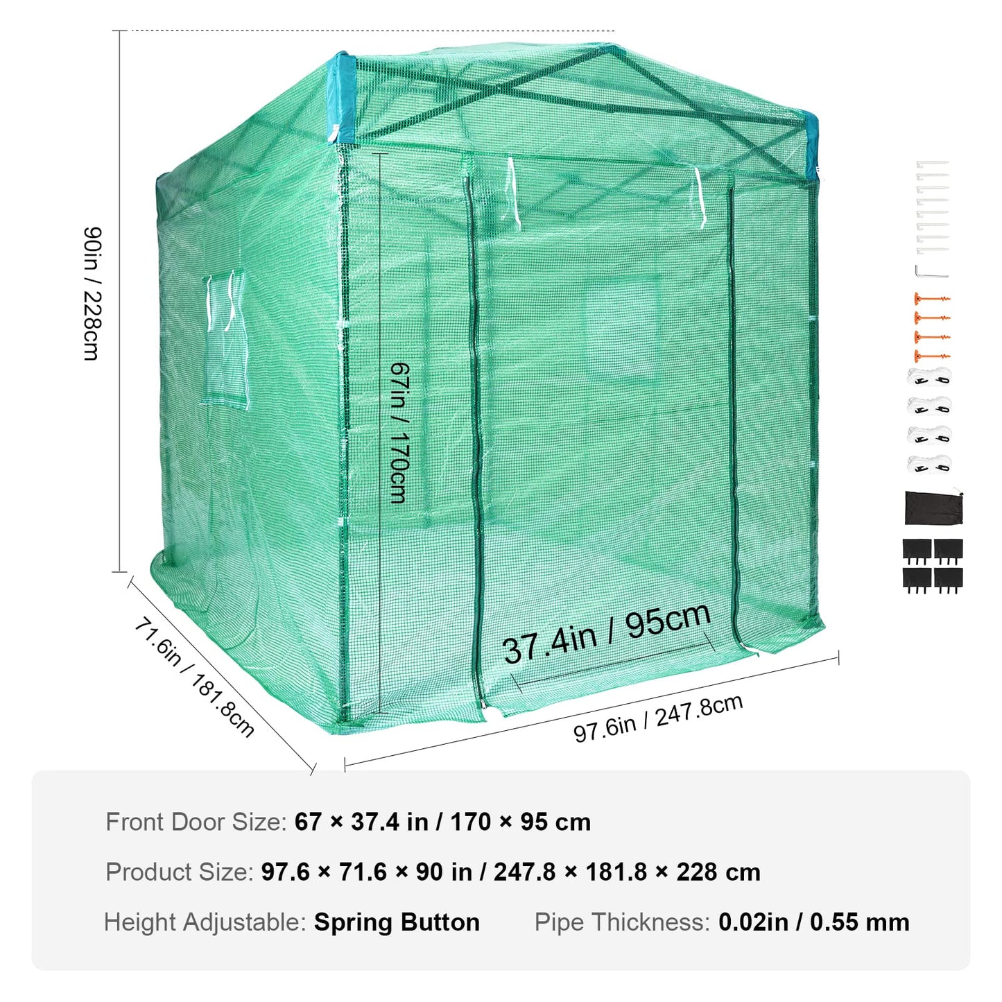 VEVOR Walk-in Tunnel Greenhouse, 9.6x6.4x6.2 ft Hoop House Greenhouse Tunnel, Plant Hot House with Galvanized Steel Frame, White PE Cover, Roll-up Zipper Door and 6 Windows for Outdoor