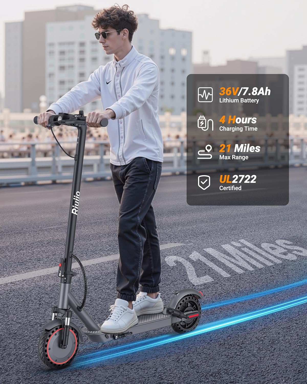 Electric Scooter for Adults, Teens & Big Kids, 350W Motor Up to 19MPH, 15/21 Miles Range, Foldable Lightweight Commuter E-Scooter with 8.5" Solid Tires, Optional Seat
