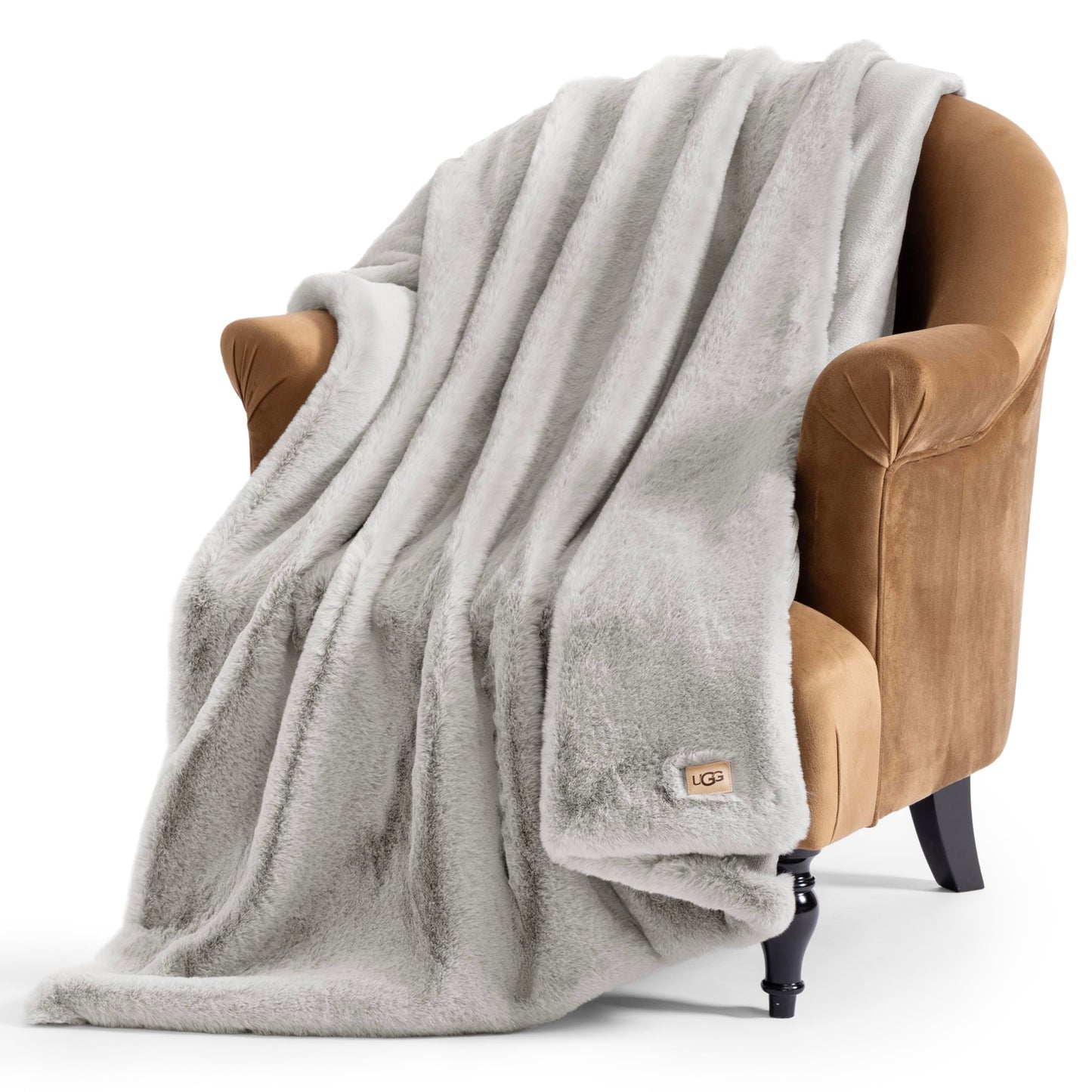 UGG Euphoria Plush Faux Fur Throw Blanket, Oversized Soft Throw for Bed or Couch, Luxury Bedroom Decor, Holiday Blankets, Machine Washable, 50-inch x 70-inch, Charcoal Grey