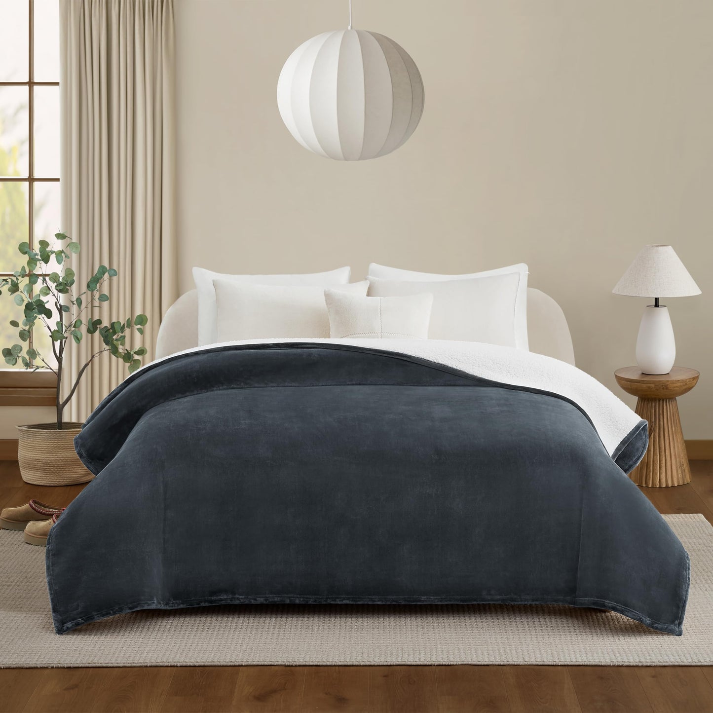 UGG Nita King/California King Blanket Fleece Fluffy Reversible Soft Fuzzy Bedding Cozy Plush Warm Oversized Blanket Machine Washable Bedroom Decor for Big Couch Bed, 110-inch x 90-inch, White Snow