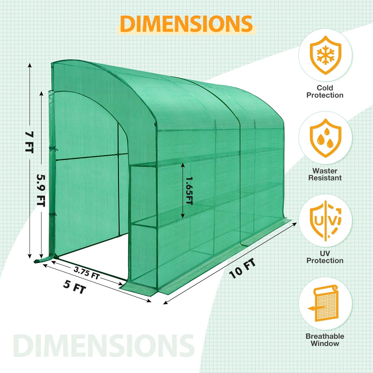 EAGLE PEAK 3 Tier Lean to Portable Greenhouse, Heavy-Duty Indoor & Outdoor Garden with Wire Shelves, 2 Roll-Up Zipper Doors, Easy Assembly, 79"x39"x83" Clear/Green PE Cover