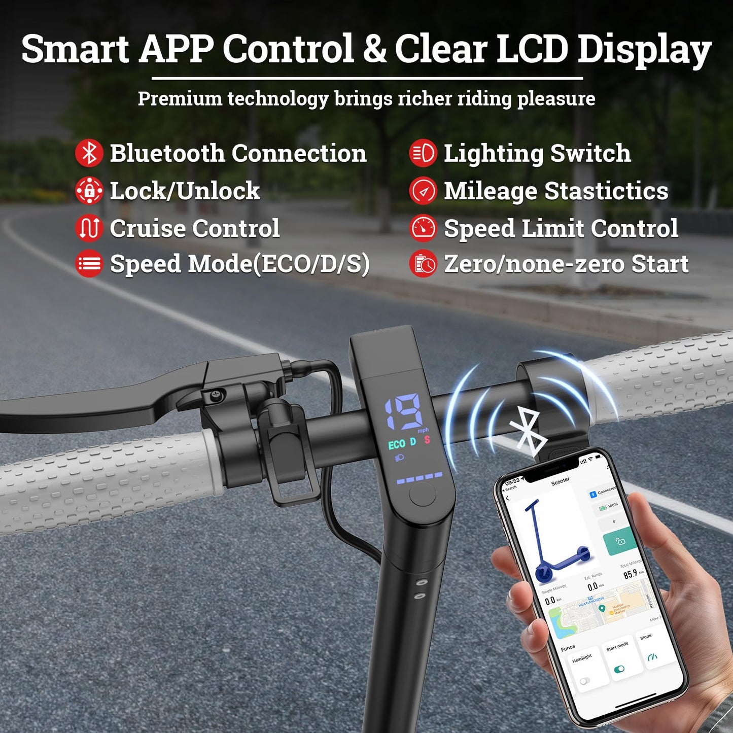 Electric Scooter for Adults, 350W/500W Motor, 16-22 Miles Range, 8.5"/10" Solid Tires, Dual Braking & Suspension, Folding Portable Commuting E-Scooter with App