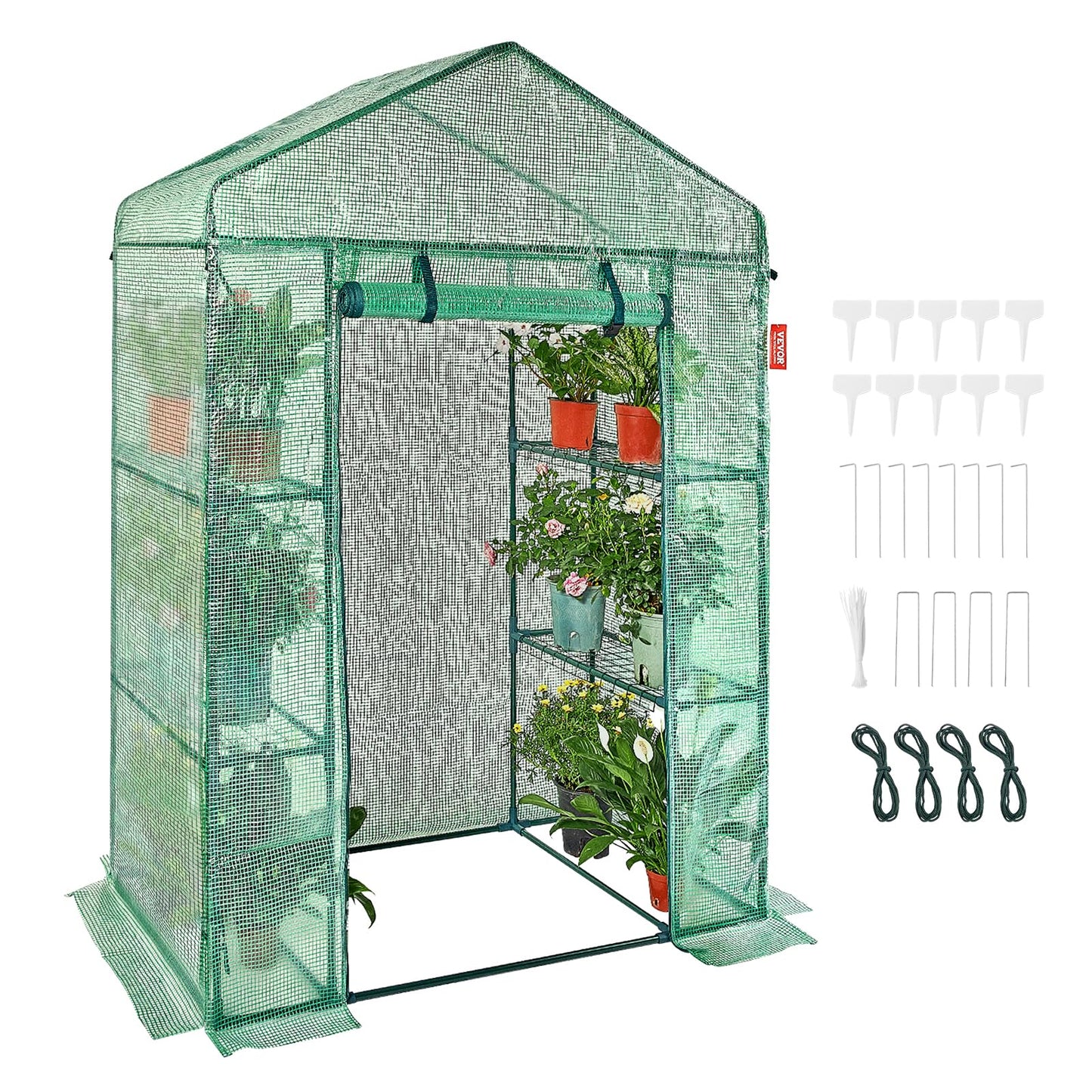 VEVOR Walk-in Tunnel Greenhouse, 9.6x6.4x6.2 ft Hoop House Greenhouse Tunnel, Plant Hot House with Galvanized Steel Frame, White PE Cover, Roll-up Zipper Door and 6 Windows for Outdoor