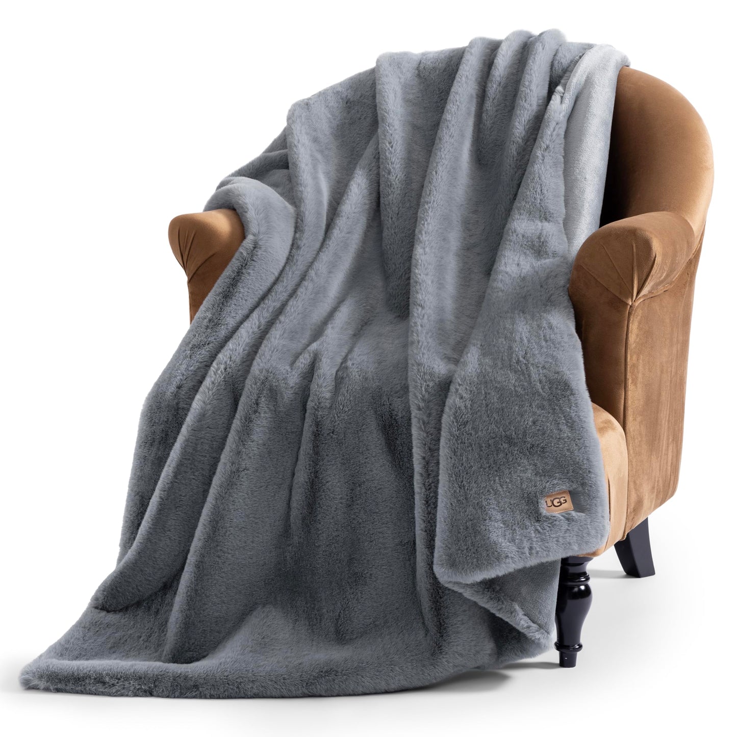 UGG Euphoria Plush Faux Fur Throw Blanket, Oversized Soft Throw for Bed or Couch, Luxury Bedroom Decor, Holiday Blankets, Machine Washable, 50-inch x 70-inch, Charcoal Grey
