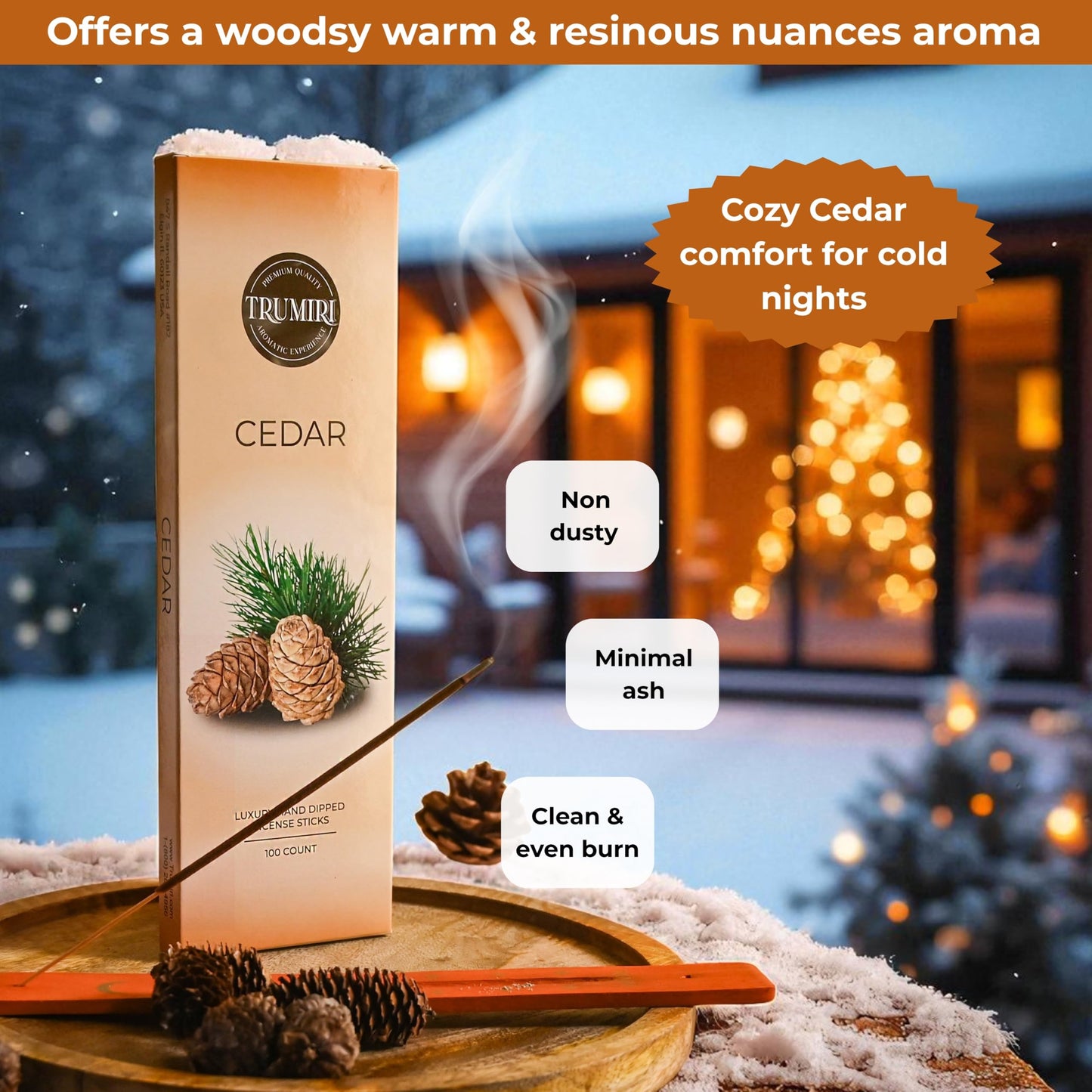 Pine Incense Sticks - Bulk Pack of 100 Insence-Sticks - Made with Natural Pino Oil - Scented Incienso Aromaticos Non Toxic Inscent Insense