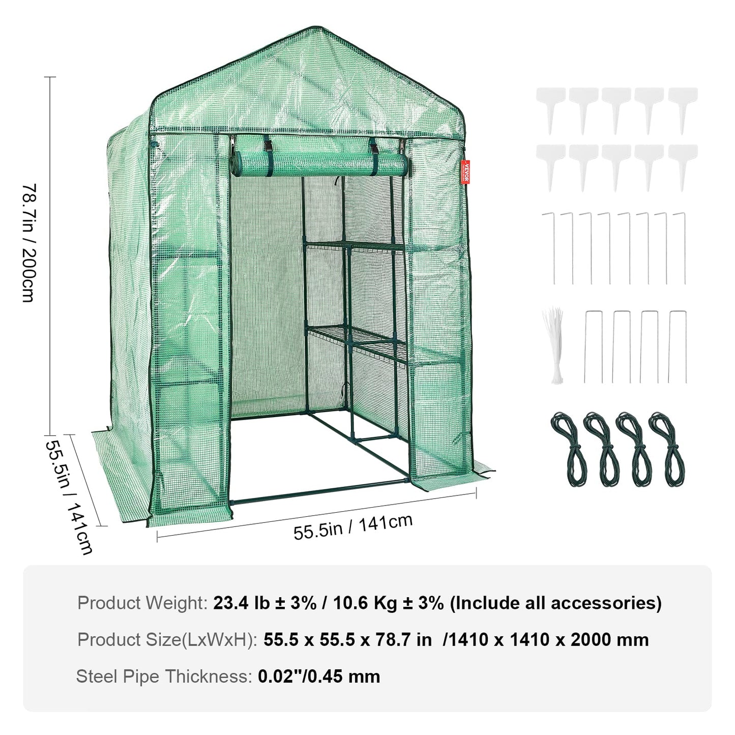 VEVOR Walk-in Tunnel Greenhouse, 9.6x6.4x6.2 ft Hoop House Greenhouse Tunnel, Plant Hot House with Galvanized Steel Frame, White PE Cover, Roll-up Zipper Door and 6 Windows for Outdoor