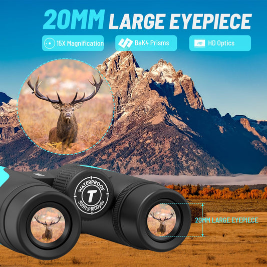 15x55 UHD Binoculars for Adults – High Powered Large View, BAK4 Prism, Waterproof & Lightweight for Bird Watching, Hunting,Hiking, Travel, Cruise, Sports with Phone Adapter (Blue)
