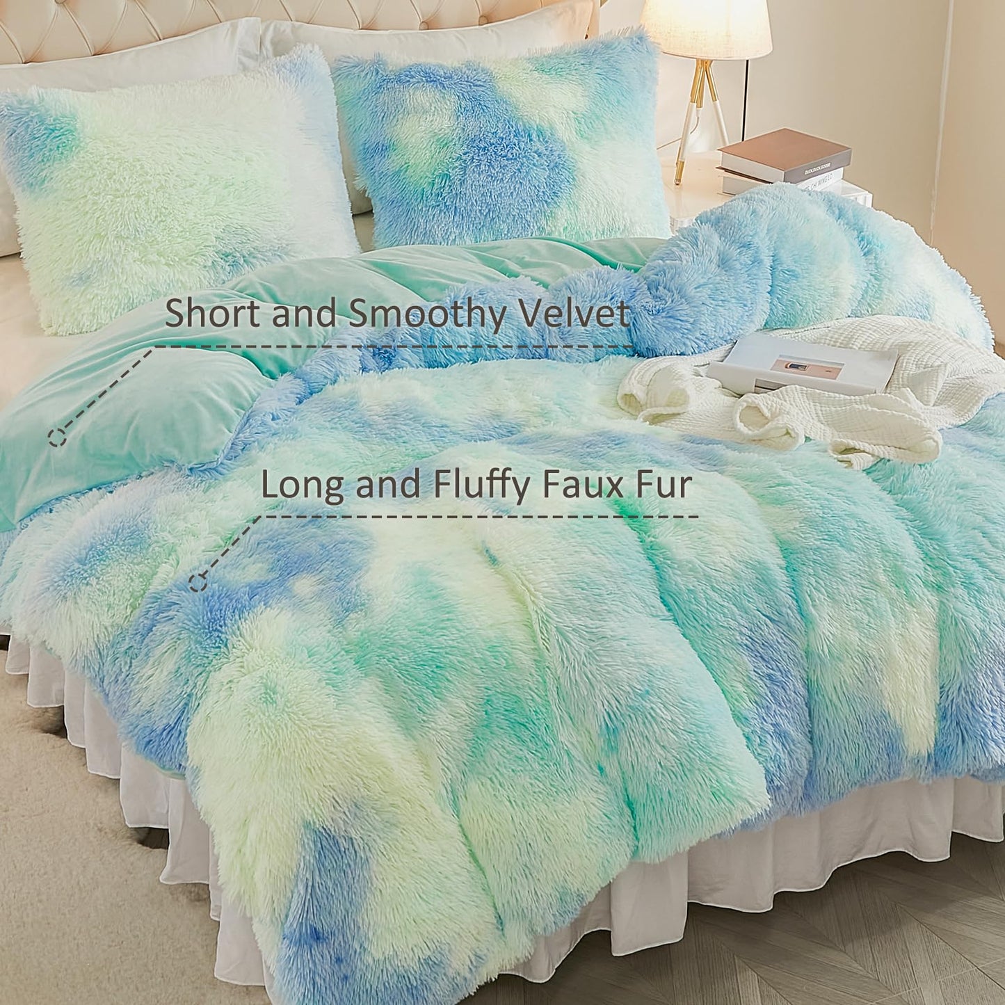 EMME Luxury Khaki Fuzzy Duvet Cover Set Twin Size Fluffy Comforter Cover Set 2 Pieces Shaggy and Plush Soft Bedding Duvet Covers (Tie Dye Khaki, Twin)
