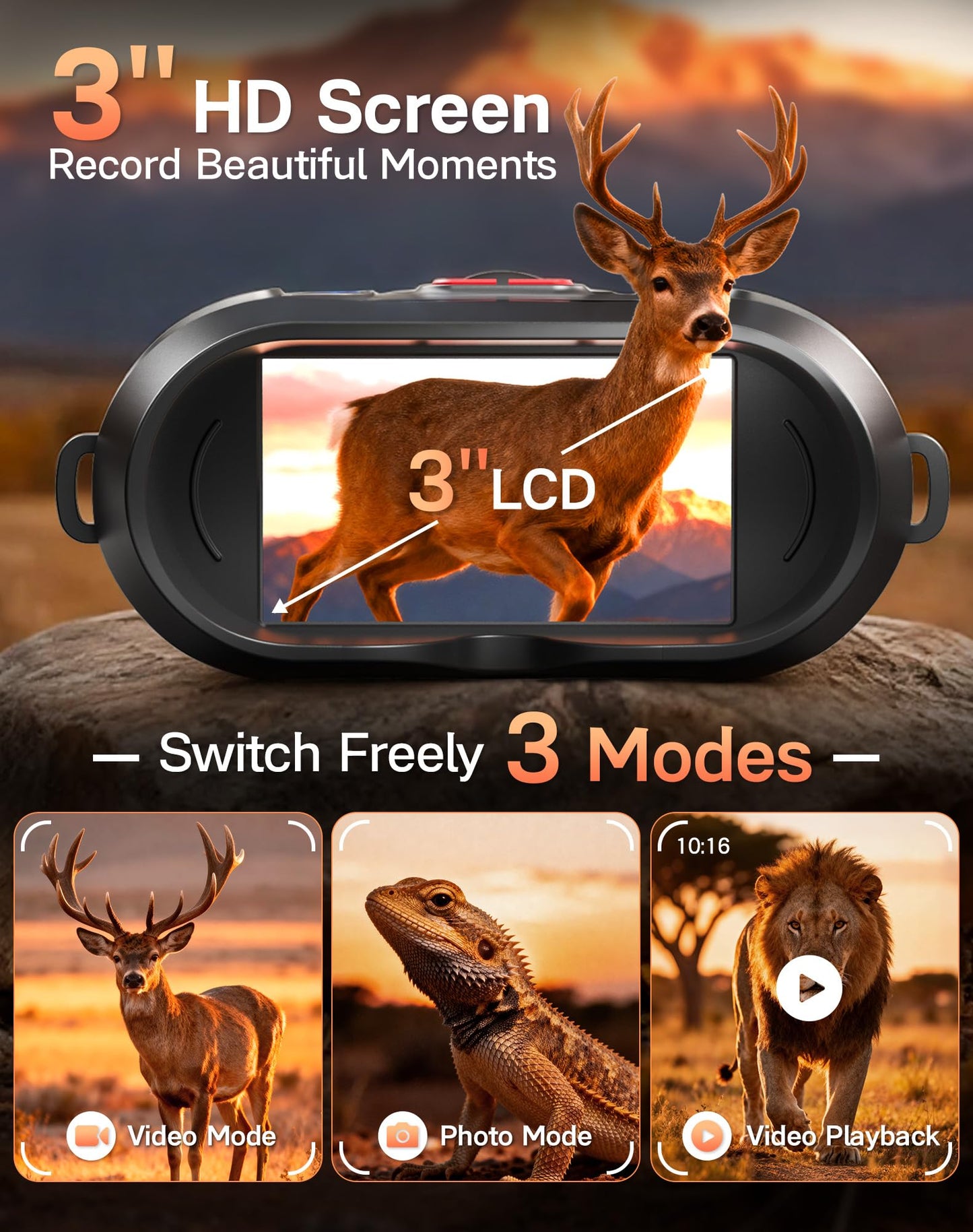 Night Vision Goggles - Smart APP 4K Night Vision Binoculars, 10000mAh Battery, 128GB Card for Photo and Video, 3'' UHD Screen & 8X Zoom Binoculars for Camping, Hunting, Security (Black)
