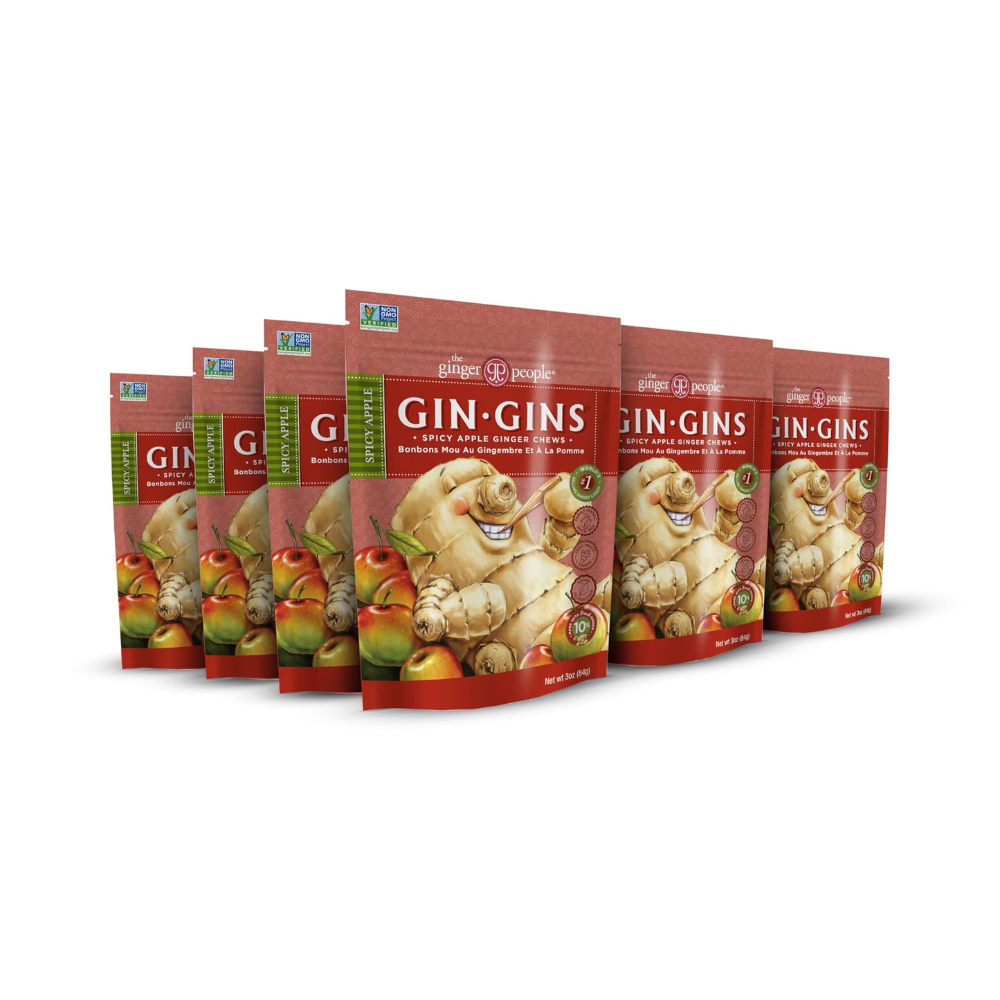 GIN GINS Ginger Chews – Natural Fresh Ginger Candy by The Ginger People – Individually Wrapped Healthy Candy – Original, Apple, Peanut and Turmeric Flavors – Variety Pack – 4 x 3oz bag each flavor (Pack of 4 bags)