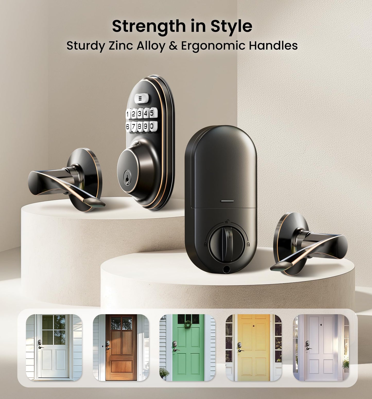 Veise Keyless Entry Door Lock with 2 Lever Handles - Electronic Keypad Deadbolt, Auto Lock, Back Lit & Easy Installation Design, Front Door Handle Sets, Matte Black