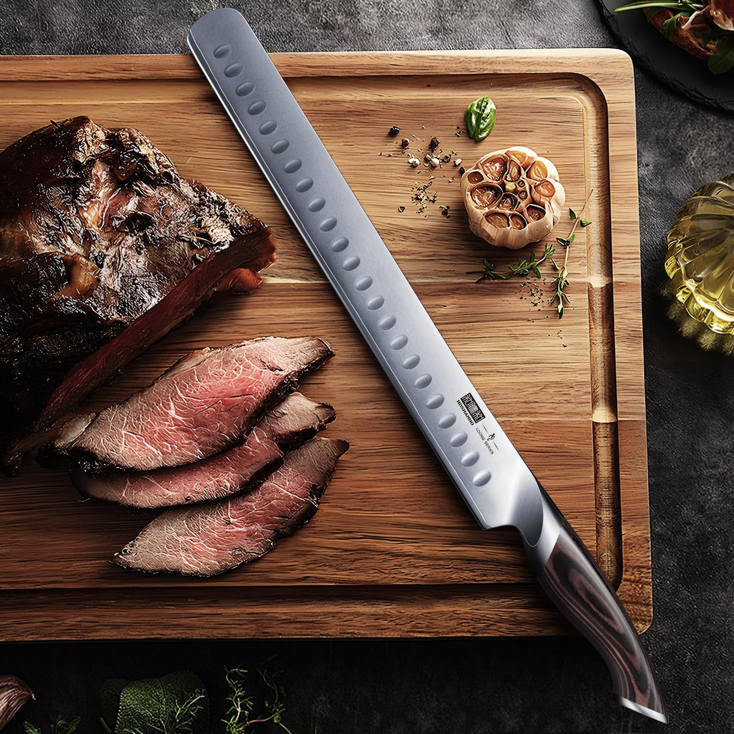 HOSHANHO Carving Slicing Knife, 12 Inch Japanese High Carbon Steel Brisket Knife with Ergonomic Pakkawood Handle, Razor Sharp Curved Butcher Breaking Knives for Meat Cutting