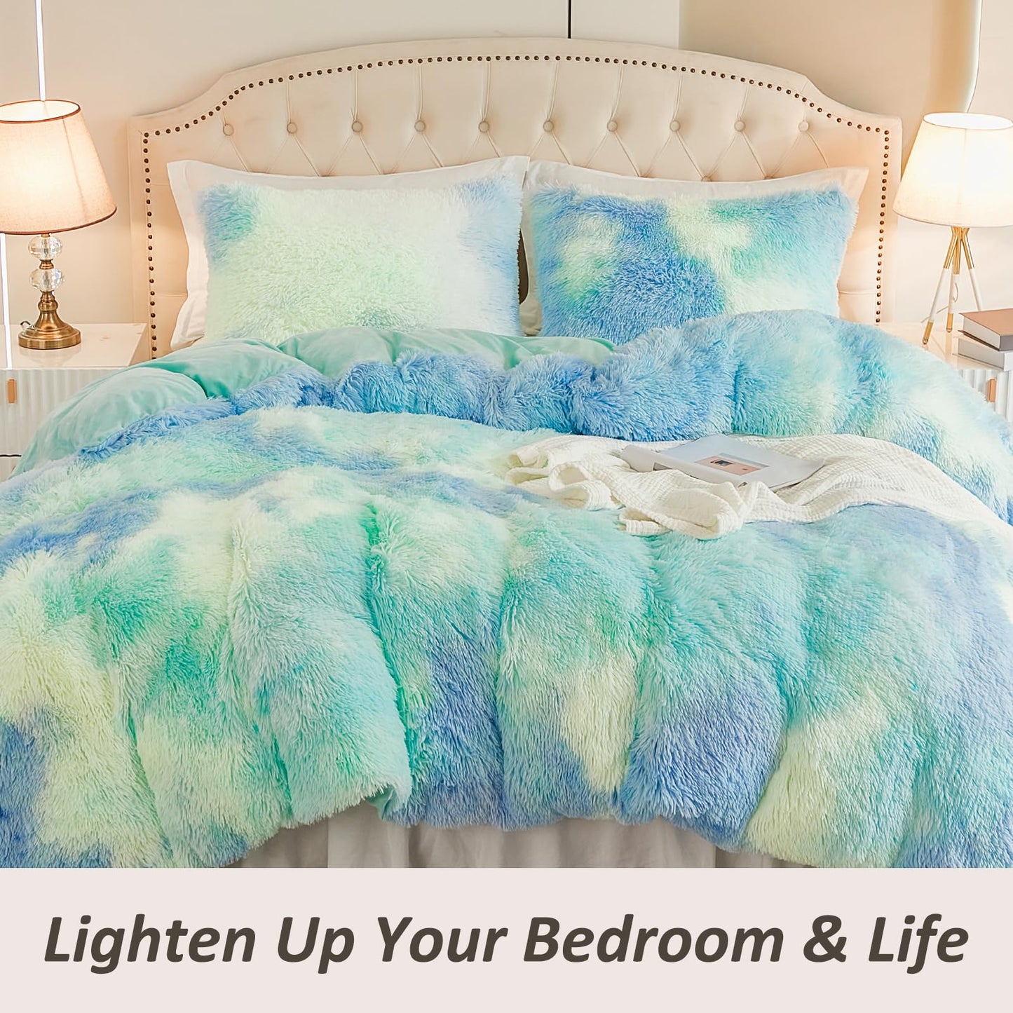 EMME Luxury Khaki Fuzzy Duvet Cover Set Twin Size Fluffy Comforter Cover Set 2 Pieces Shaggy and Plush Soft Bedding Duvet Covers (Tie Dye Khaki, Twin)