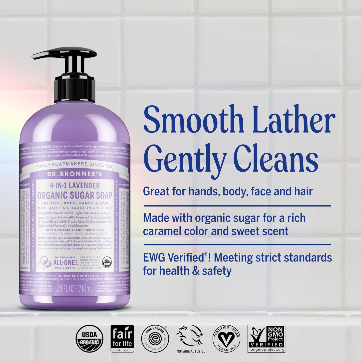 Dr. Bronner's - Organic Sugar Soap (Lemongrass, 24 Ounce) - Made with Organic Oils, Sugar and Shikakai Powder, 4-in-1 Uses: Hands, Body, Face and Hair, Cleanses, Moisturizes and Nourishes, Vegan