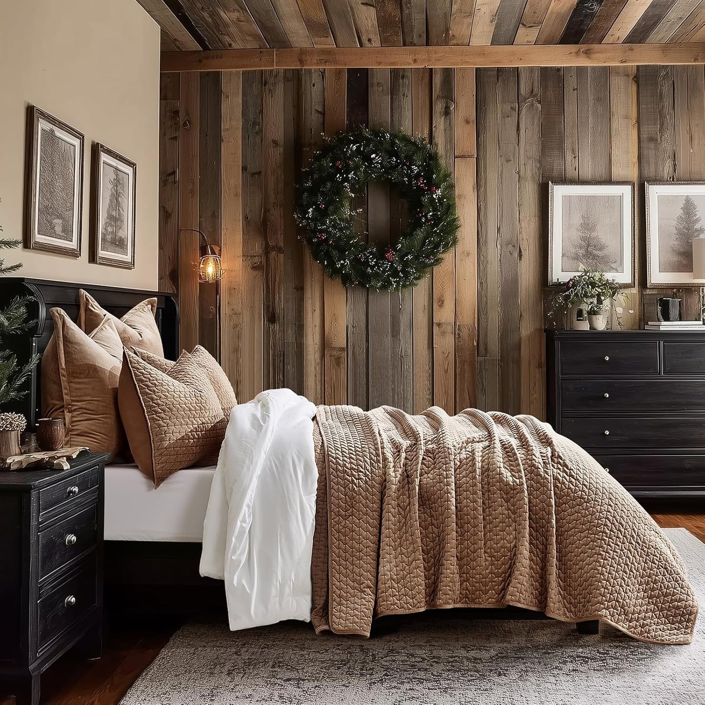 EverGrace Luxury Velvet Quilt Set King Size 3 Piece, Soft Cross-Stitch Velvet Comforter Set with Pillow Shams, Lightweight Coverlet Bedspread Bedding Set for All Seasons, Light Taupe