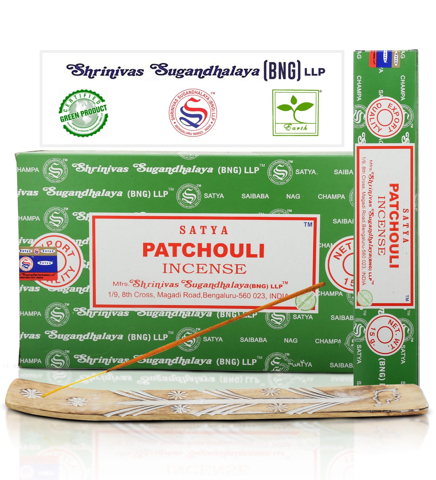 Satya Divine Blessings Incense Sticks, Satya Bng (Bangalore) Insenses 15gmx12 Pack with Raajsee Incense Holder Bundle, Satya Nagchampa Natural Incense