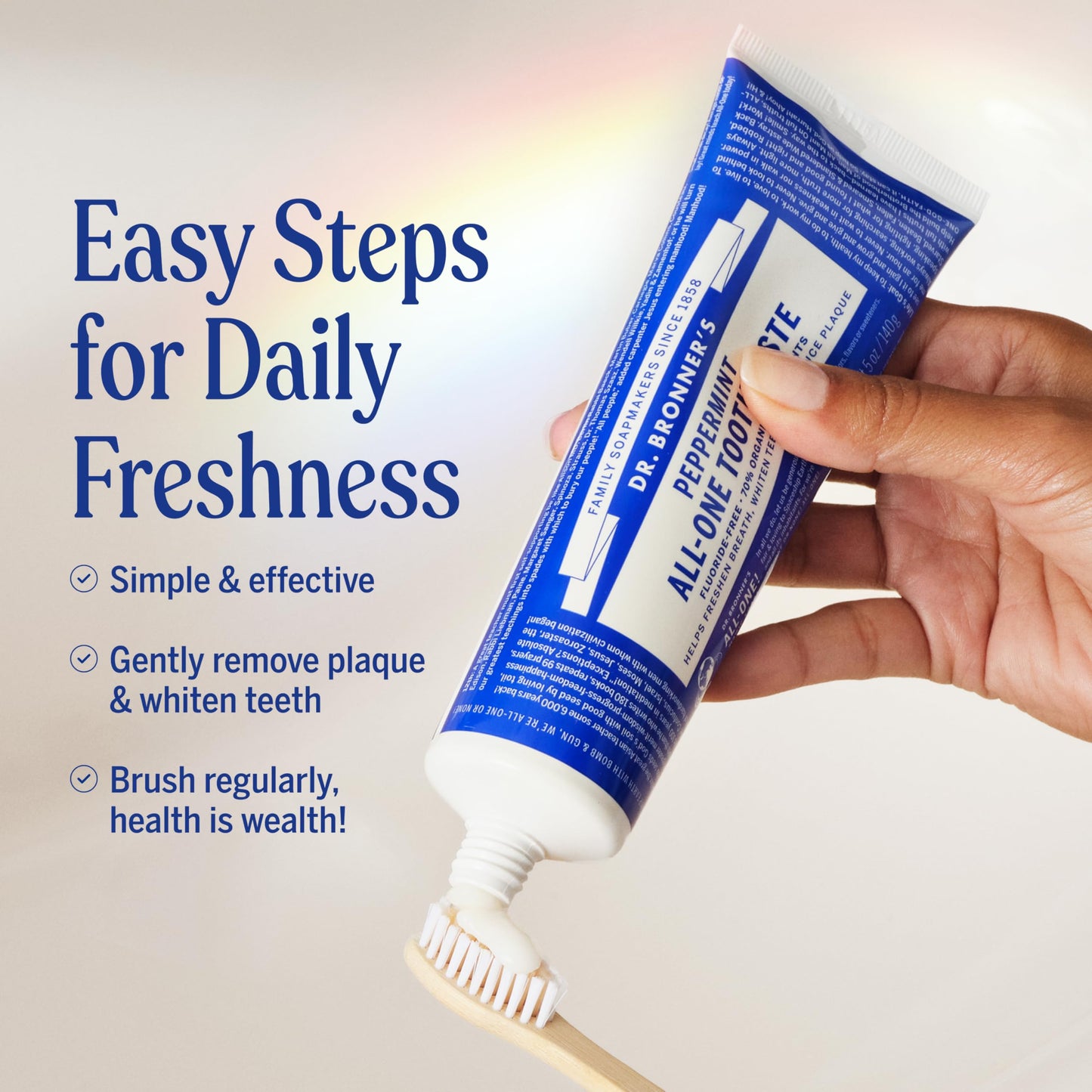 Dr. Bronner’s All-One Toothpaste Pack of 3– Peppermint, 5 oz– Fluoride-Free Toothpaste for Adults, SLS-Free, 70% Organic & Natural Ingredients, Vegan, Helps Freshen Breath & Reduce Plaque