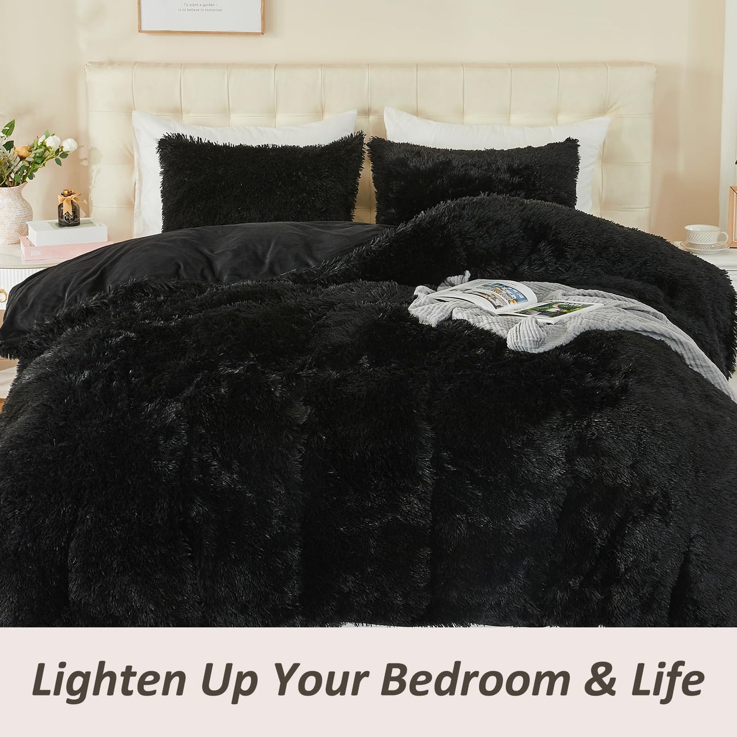 EMME Luxury Khaki Fuzzy Duvet Cover Set Twin Size Fluffy Comforter Cover Set 2 Pieces Shaggy and Plush Soft Bedding Duvet Covers (Tie Dye Khaki, Twin)