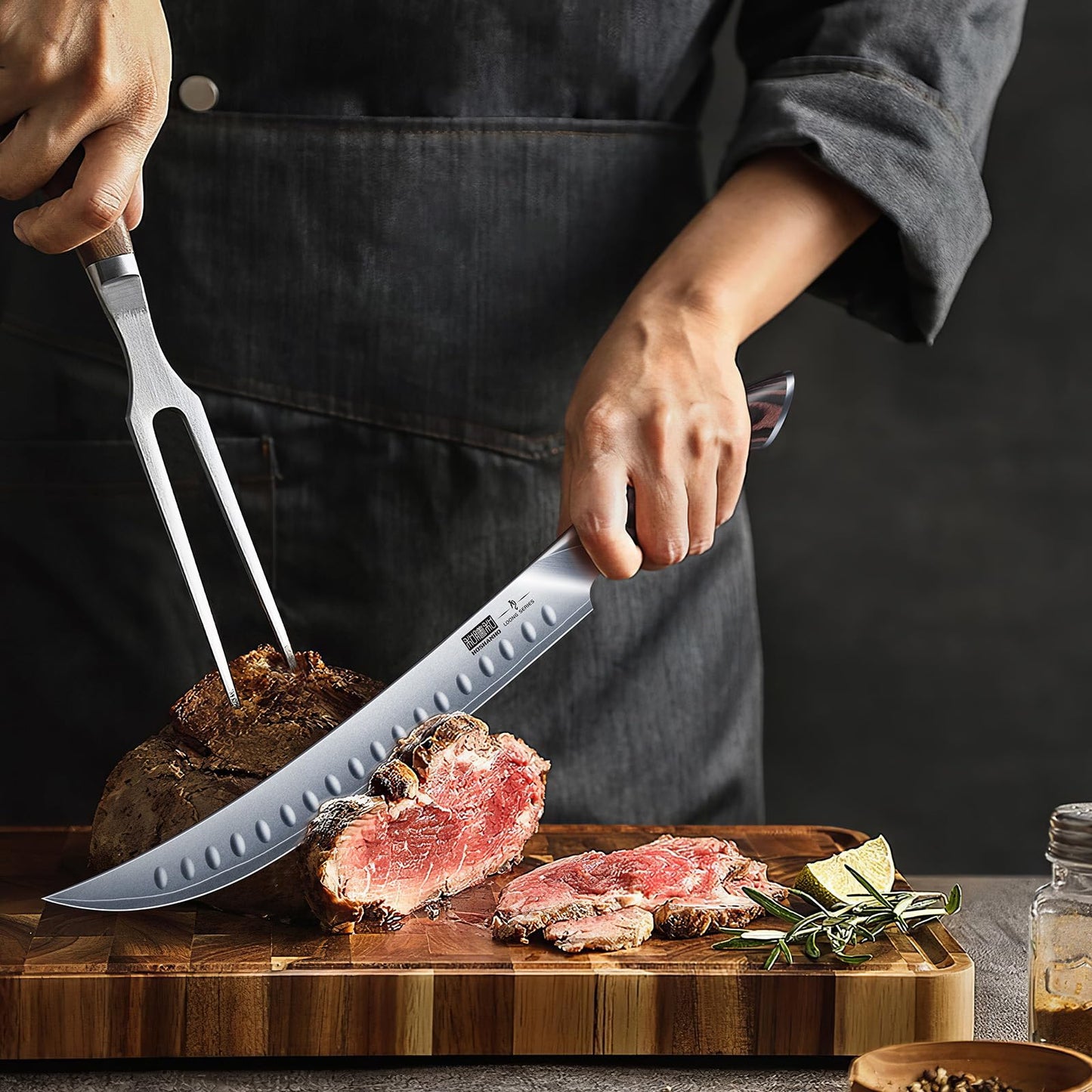 HOSHANHO Carving Slicing Knife, 12 Inch Japanese High Carbon Steel Brisket Knife with Ergonomic Pakkawood Handle, Razor Sharp Curved Butcher Breaking Knives for Meat Cutting