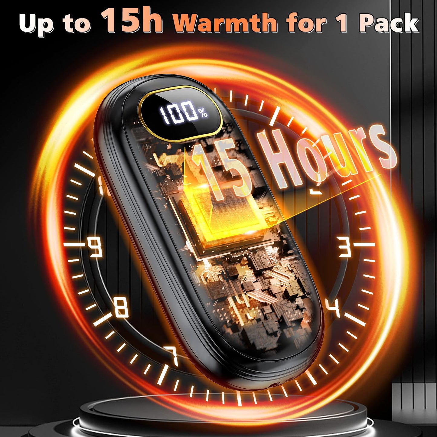 Hand Warmers Rechargeable - Electric Hand Warmers 2 Pack with Dual-Sided Heating for 15Hrs Warmth, LED Display & Flashlight, Hunting Essentials, Gifts for Christmas Man Women Raynauds Golf