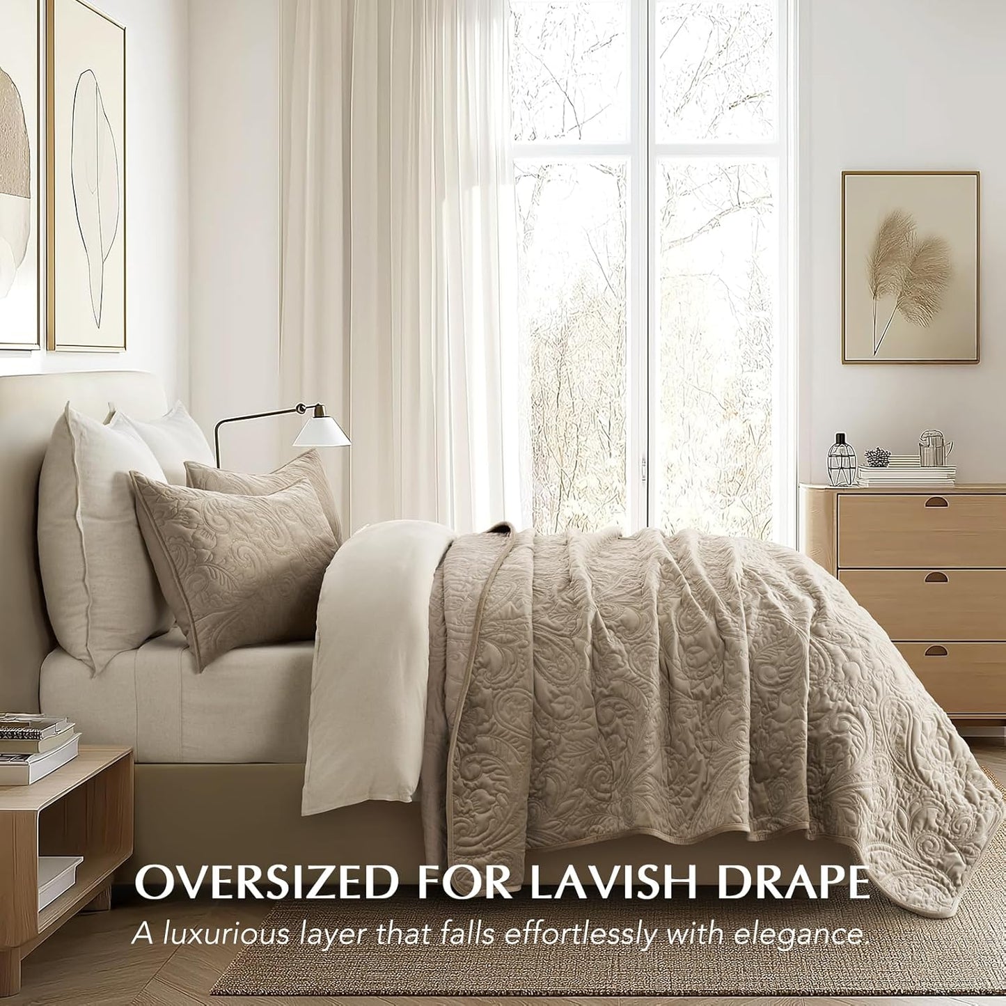 EverGrace Luxury Velvet Quilt Set King Size 3 Piece, Soft Cross-Stitch Velvet Comforter Set with Pillow Shams, Lightweight Coverlet Bedspread Bedding Set for All Seasons, Light Taupe