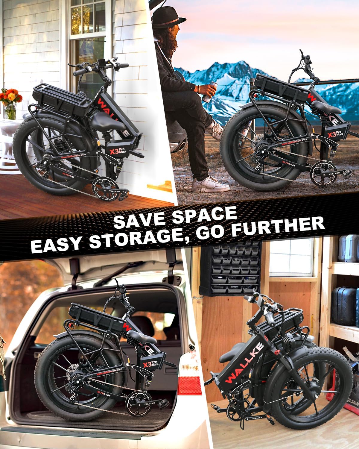 Wallke X3 Pro Max 2800W Dual Motor Electric Bike for Adults, 48V 44Ah Long Range 170 Miles Foldable 26x4 Fat Tire eBike, 35MPH All-Terrain Mountain Bicycle, UL2849 Certified, Full Suspension E Bike