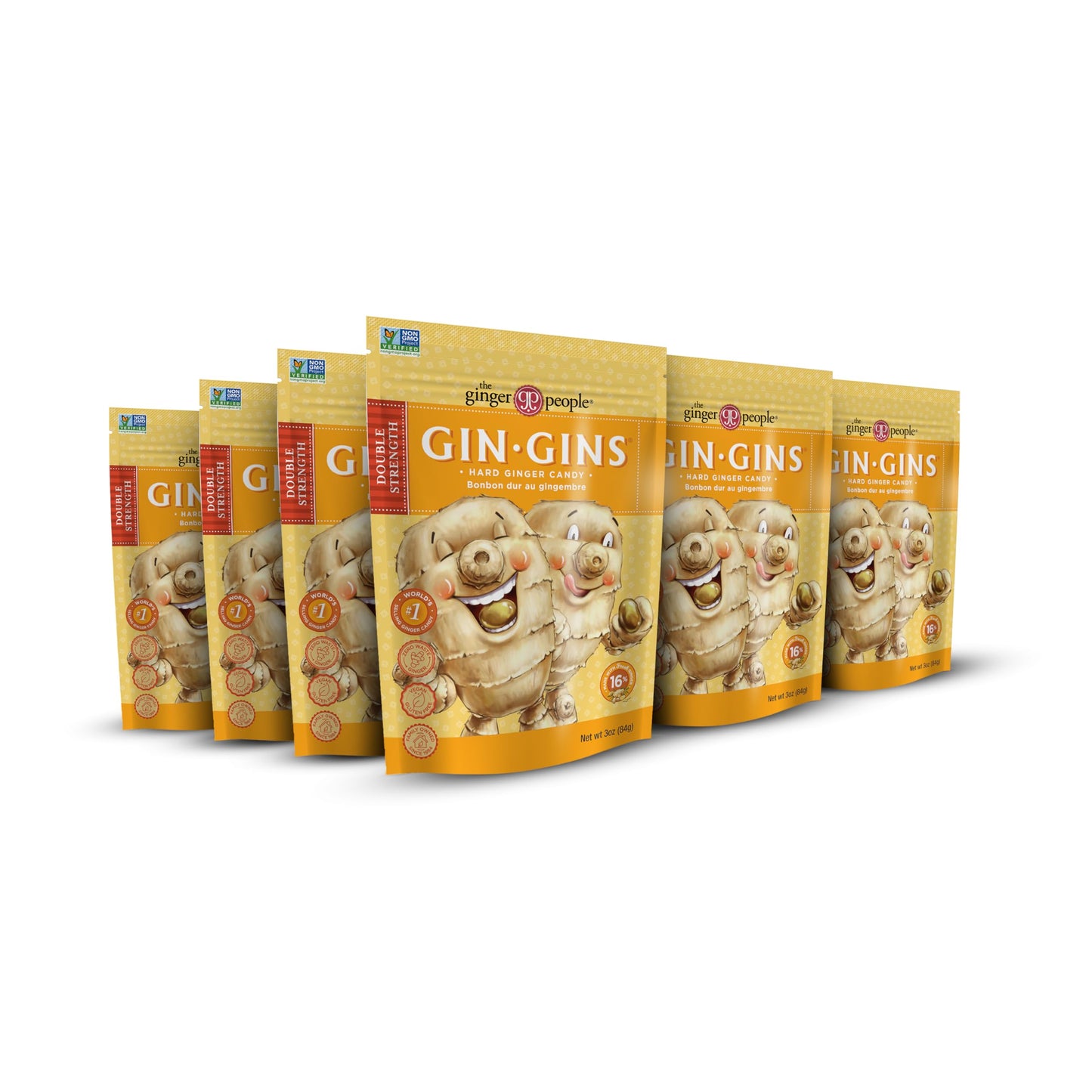 GIN GINS Ginger Chews – Natural Fresh Ginger Candy by The Ginger People – Individually Wrapped Healthy Candy – Original, Apple, Peanut and Turmeric Flavors – Variety Pack – 4 x 3oz bag each flavor (Pack of 4 bags)