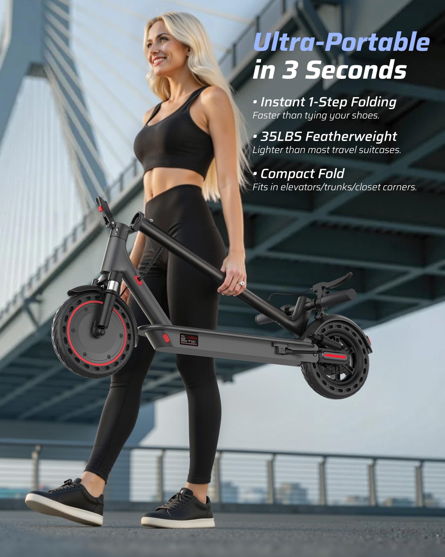 Electric Scooter for Adults, 350W/500W Motor, 16-22 Miles Range, 8.5"/10" Solid Tires, Dual Braking & Suspension, Folding Portable Commuting E-Scooter with App