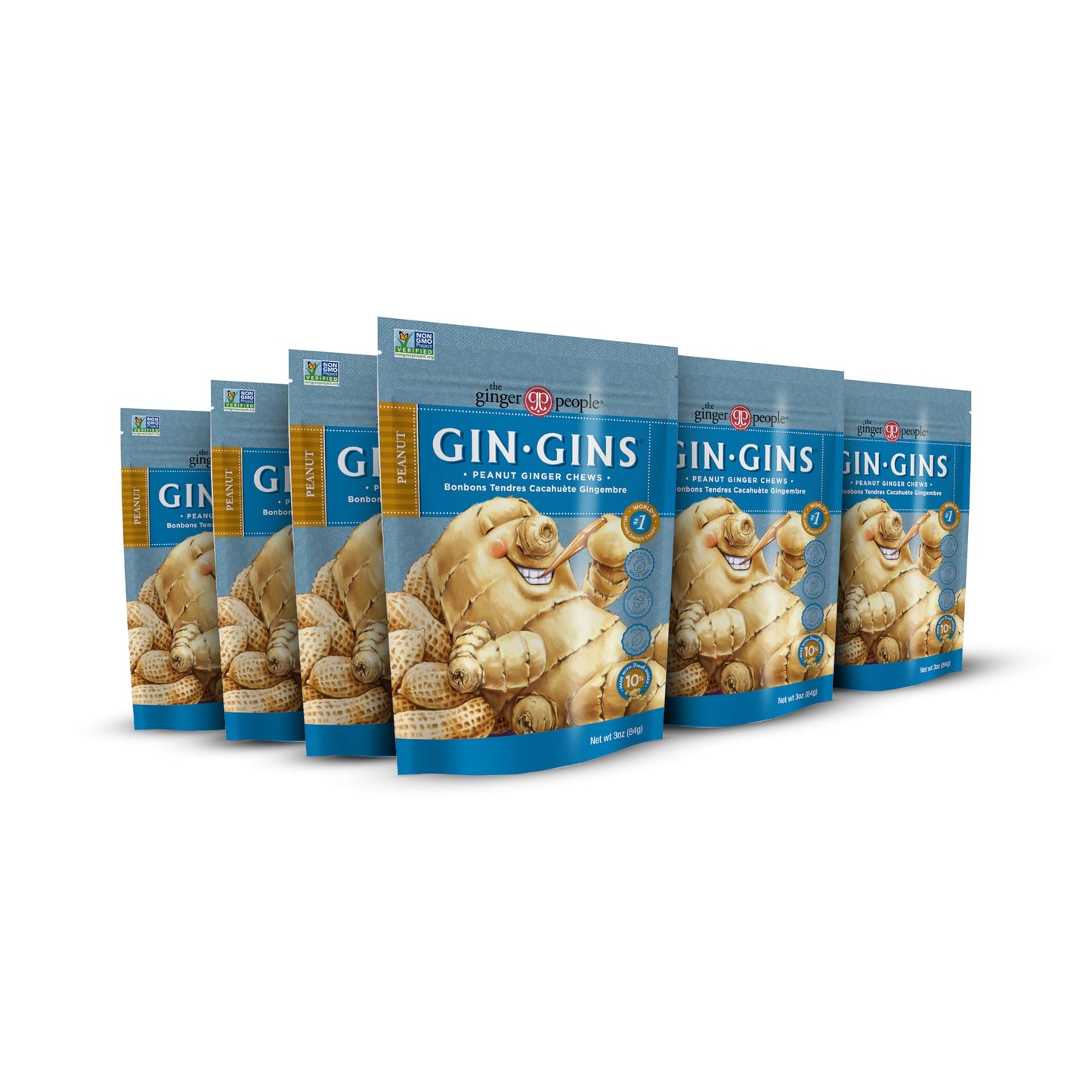 GIN GINS Ginger Chews – Natural Fresh Ginger Candy by The Ginger People – Individually Wrapped Healthy Candy – Original, Apple, Peanut and Turmeric Flavors – Variety Pack – 4 x 3oz bag each flavor (Pack of 4 bags)