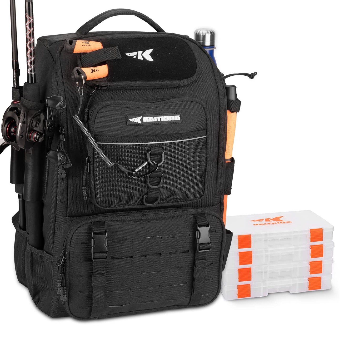 KastKing KarryAll Fishing Tackle Backpack with Rod Holder 4 Tackle Boxes,40/26L Tackle Bag Storage Fishing Gear and Equipment