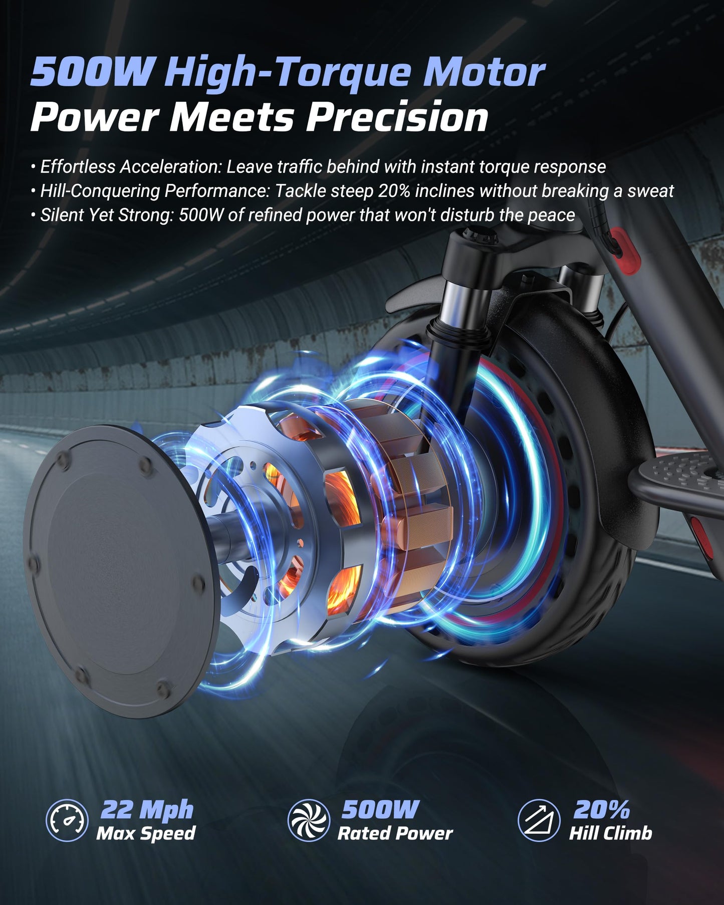 Electric Scooter for Adults, 350W/500W Motor, 16-22 Miles Range, 8.5"/10" Solid Tires, Dual Braking & Suspension, Folding Portable Commuting E-Scooter with App