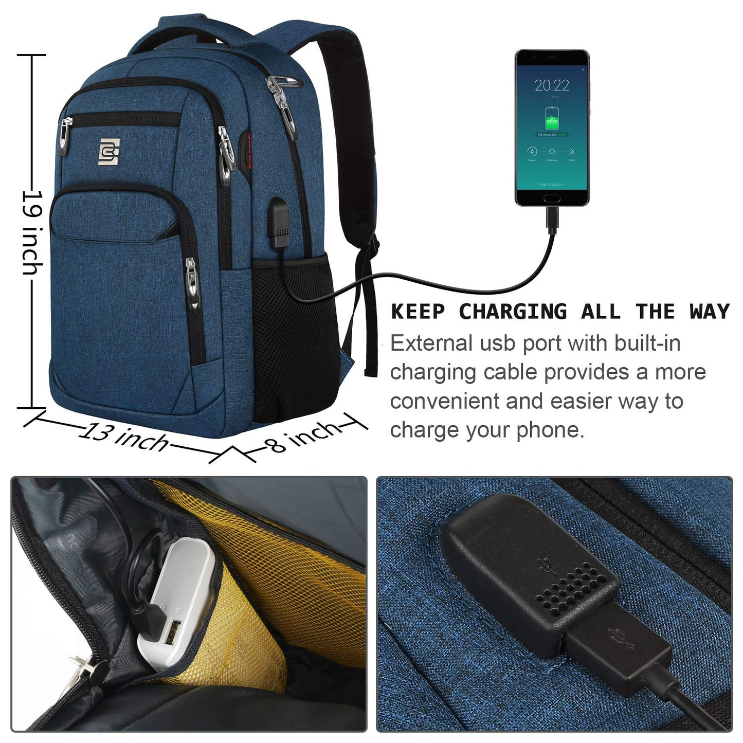 Laptop Backpack,Business Travel Anti Theft Slim Durable Laptops Backpack with USB Charging Port,Water Resistant College Computer Bag for Women & Men Fits 15.6 Inch Laptop and Notebook - Black