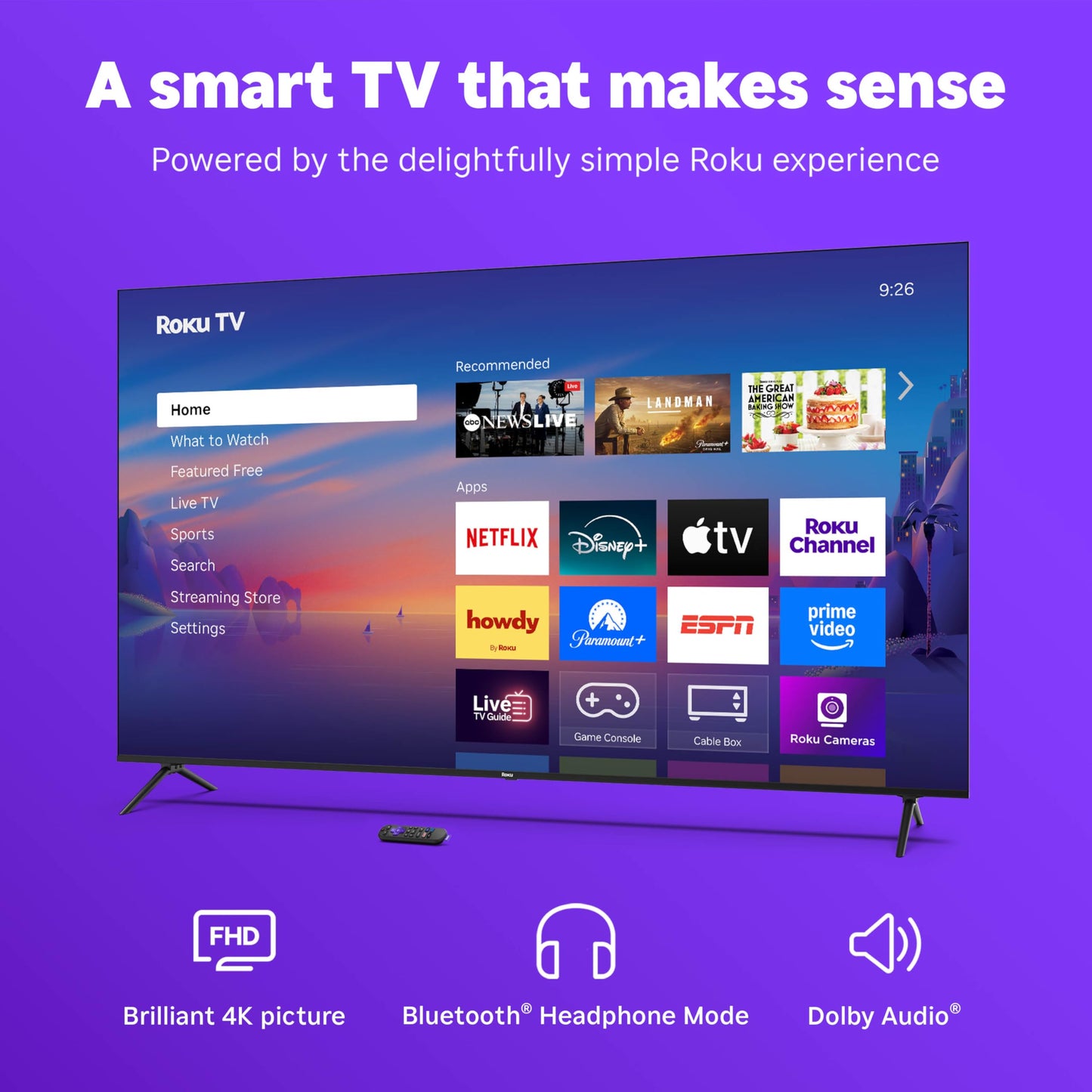 Roku Smart TV – 43-Inch Select Series, 4K HDR TV – RokuTV with Enhanced Voice Remote – Flat Screen LED Television with Wi-Fi for Streaming Live Local News, Sports, Family Entertainment