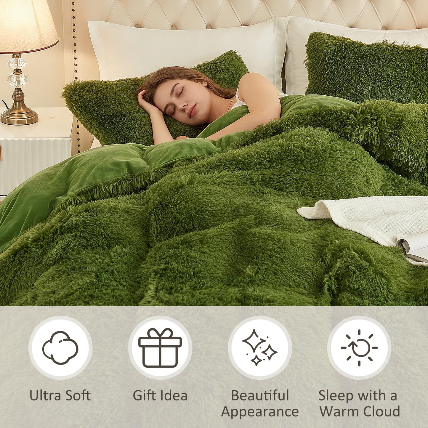 EMME Luxury Khaki Fuzzy Duvet Cover Set Twin Size Fluffy Comforter Cover Set 2 Pieces Shaggy and Plush Soft Bedding Duvet Covers (Tie Dye Khaki, Twin)
