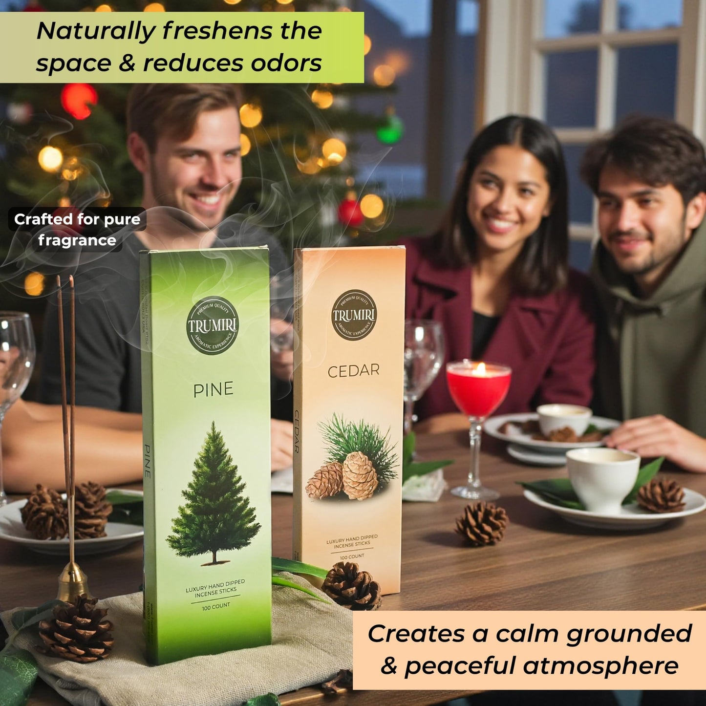Pine Incense Sticks - Bulk Pack of 100 Insence-Sticks - Made with Natural Pino Oil - Scented Incienso Aromaticos Non Toxic Inscent Insense