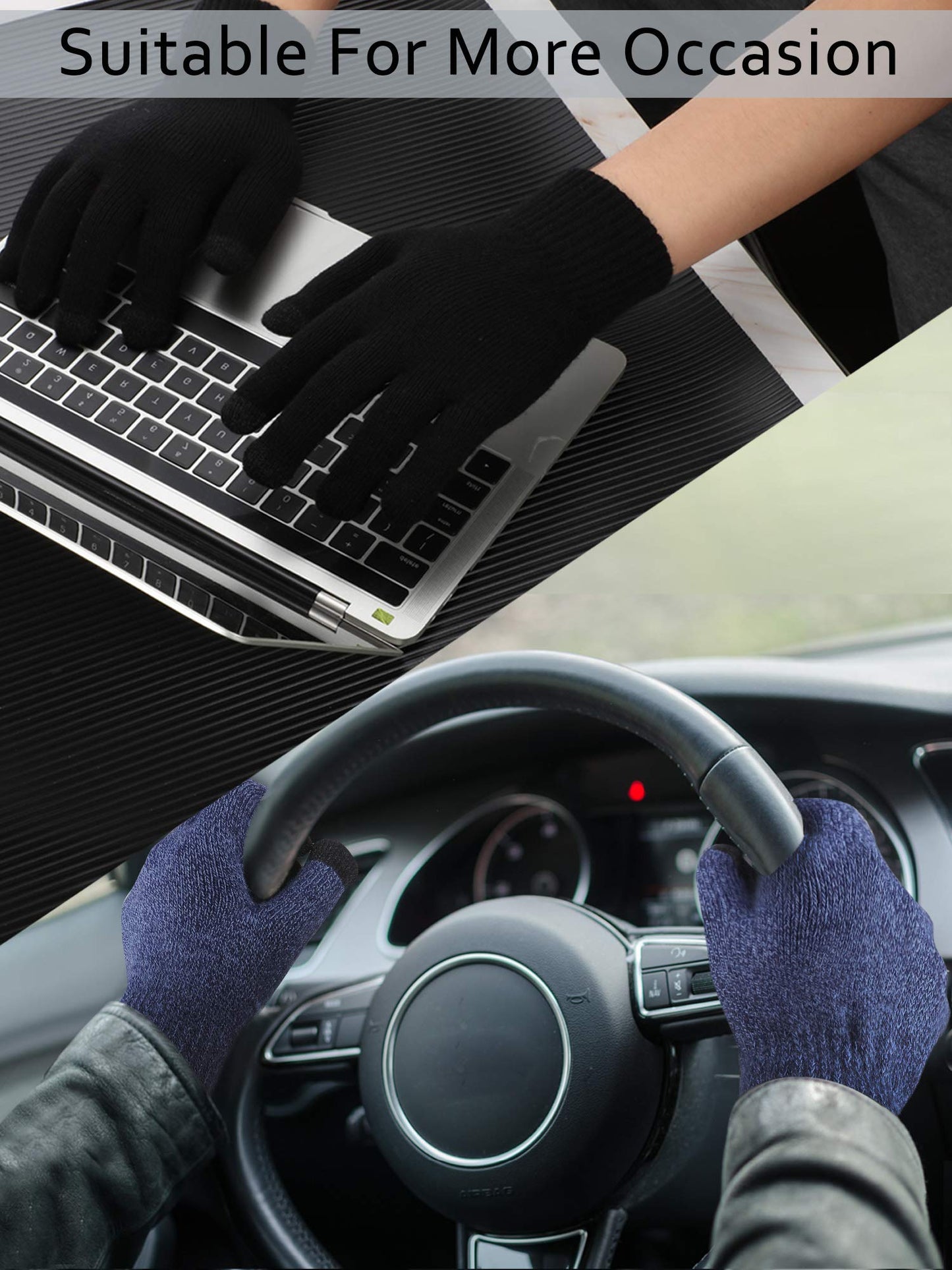 SATINIOR 4 Pairs Winter Knit Touchscreen Gloves Warm Texting Gloves Elastic Anti-slip for Adults